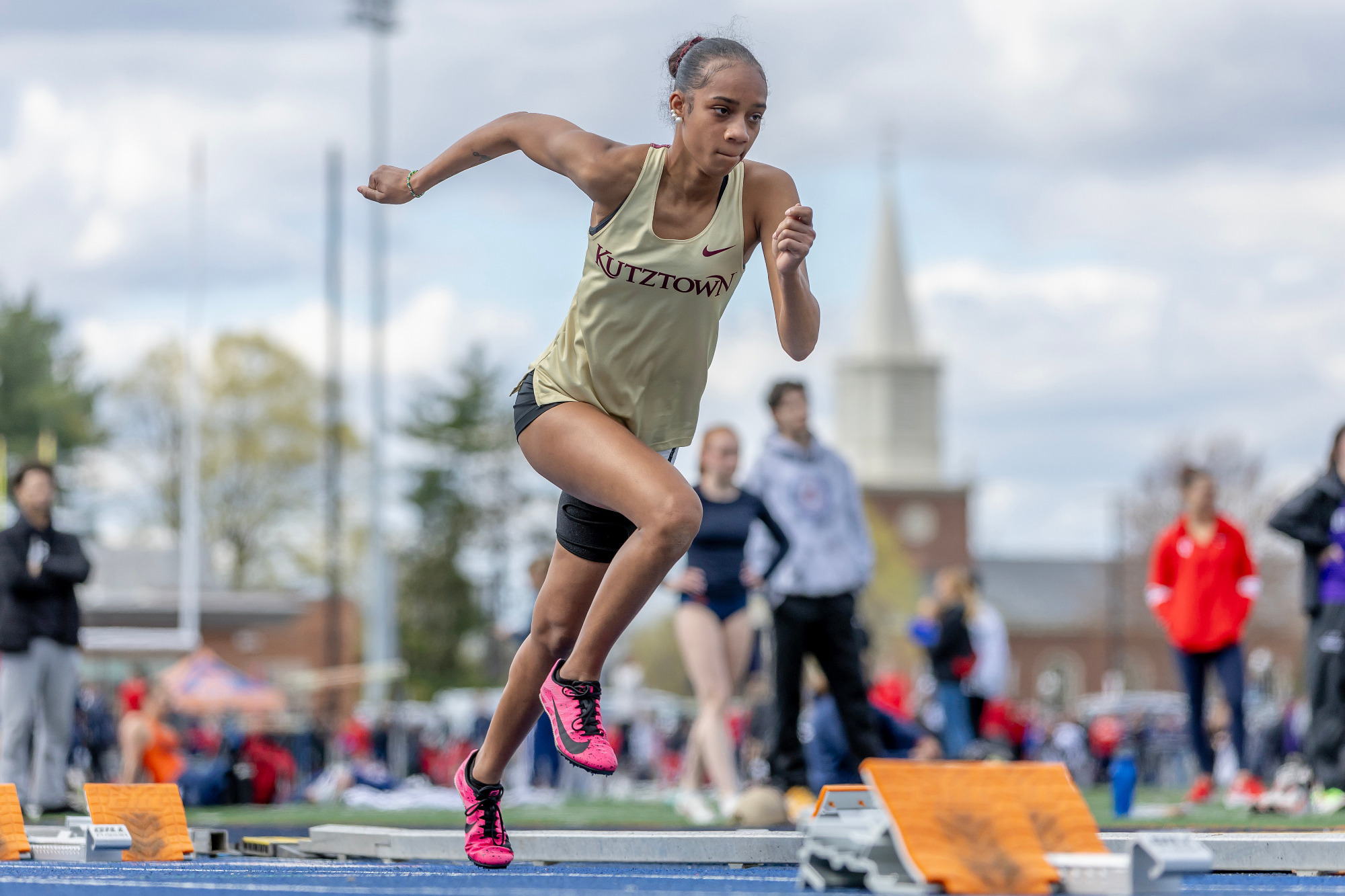 Kutztown University women's track & field's Taniyah Lawler competes in the 400-meter hurdles at the Bison Outdoor Classic April 13, 2025.