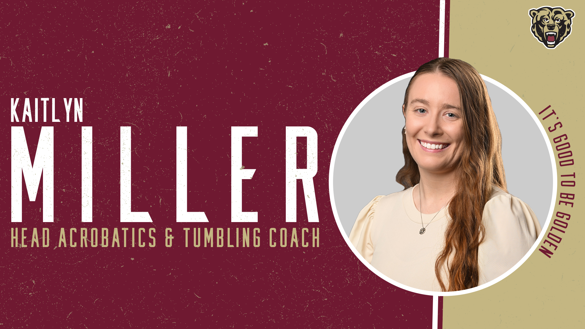 Graphic recognizing the hiring of Kaitlyn Miller as Kutztown University's new head acrobatics & tumbling coach on June 6, 2025.