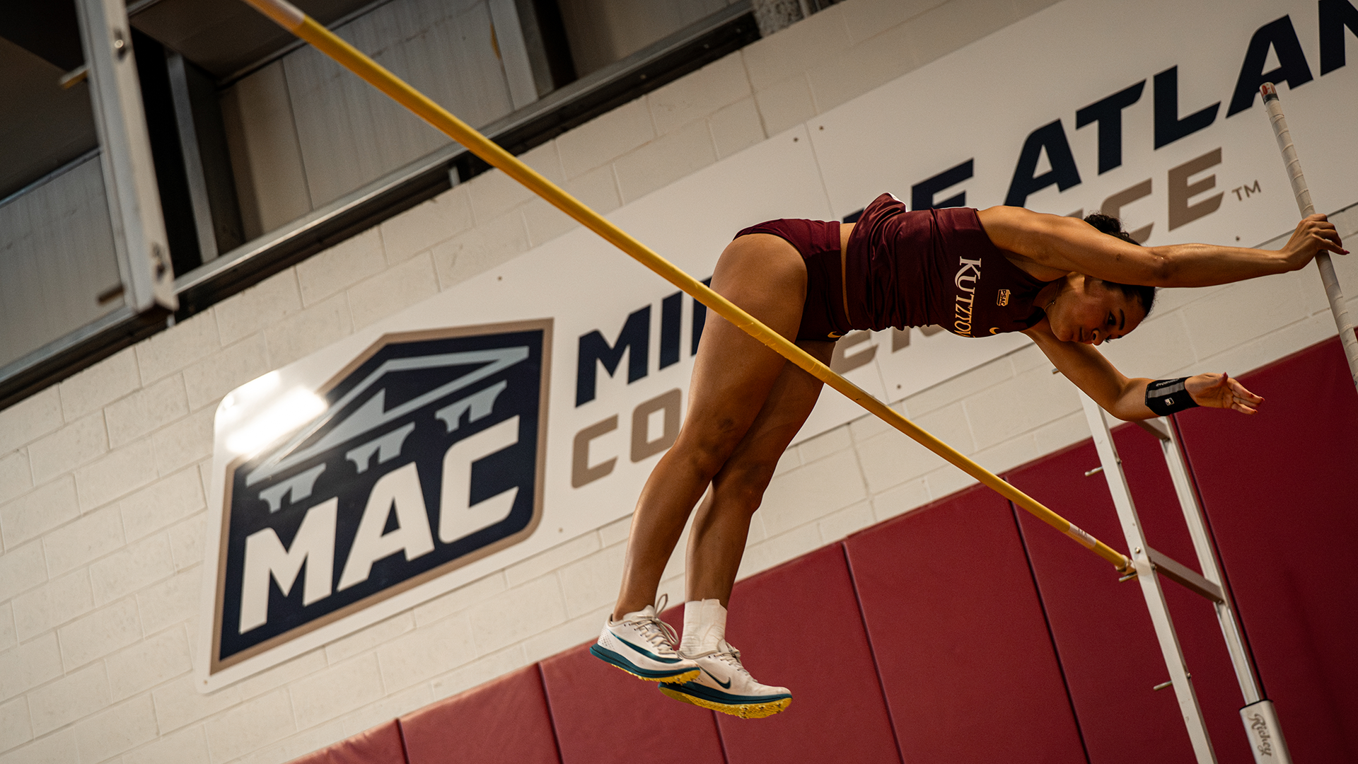 Natalie Holland of the Kutztown University women's track & field team competes in the pole vault at the Alvernia Winter Invitational on Saturday, Jan. 17, 2026.