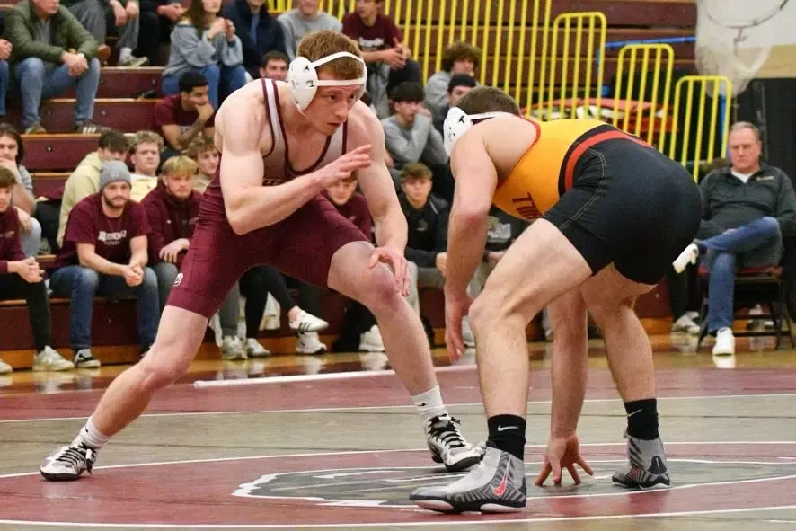 Hunter Horton squaring up his opponent against Seton Hill 12-5-25