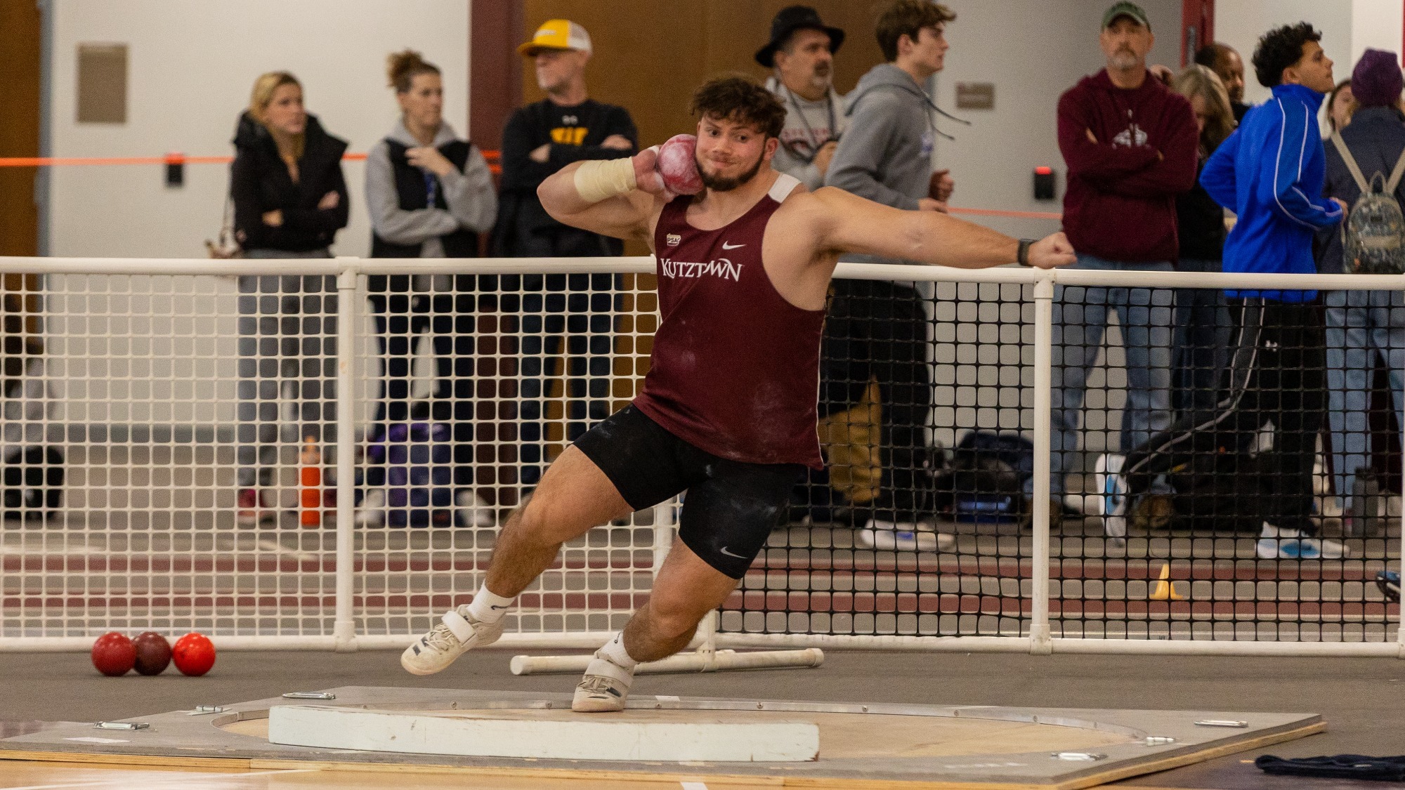 Jake Kelly throwing the shot put at Alvernia Winter Invitational, 1/17/26