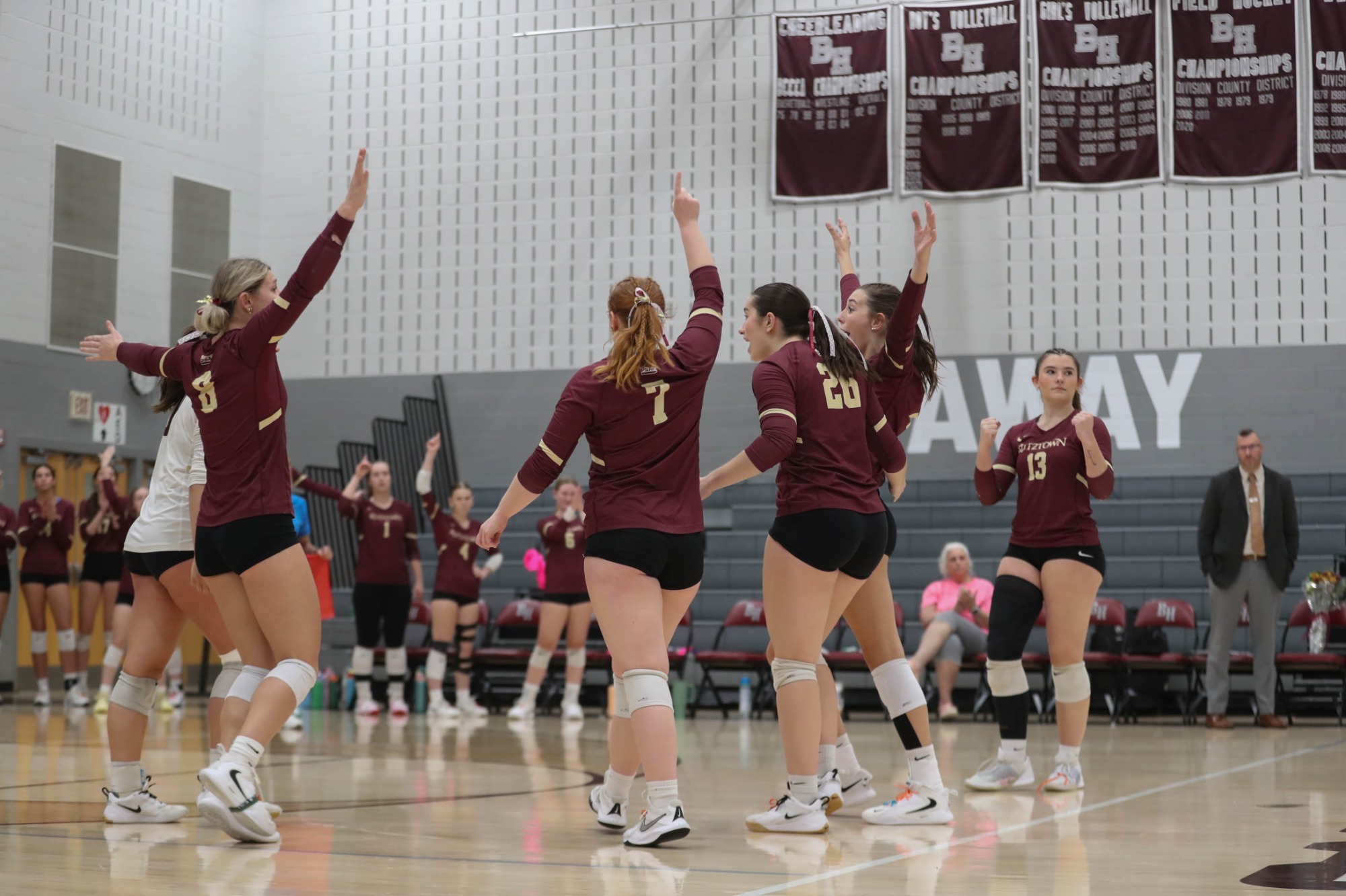 Kutztown women's volleyball celebrating vs. West Chester, 10/17/2026