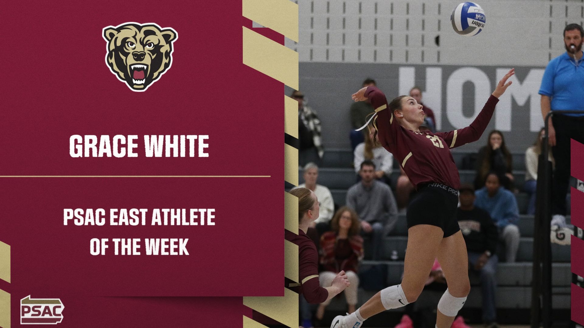 Grace White PSAC East Athlete of the Week graphic, 10/19/26