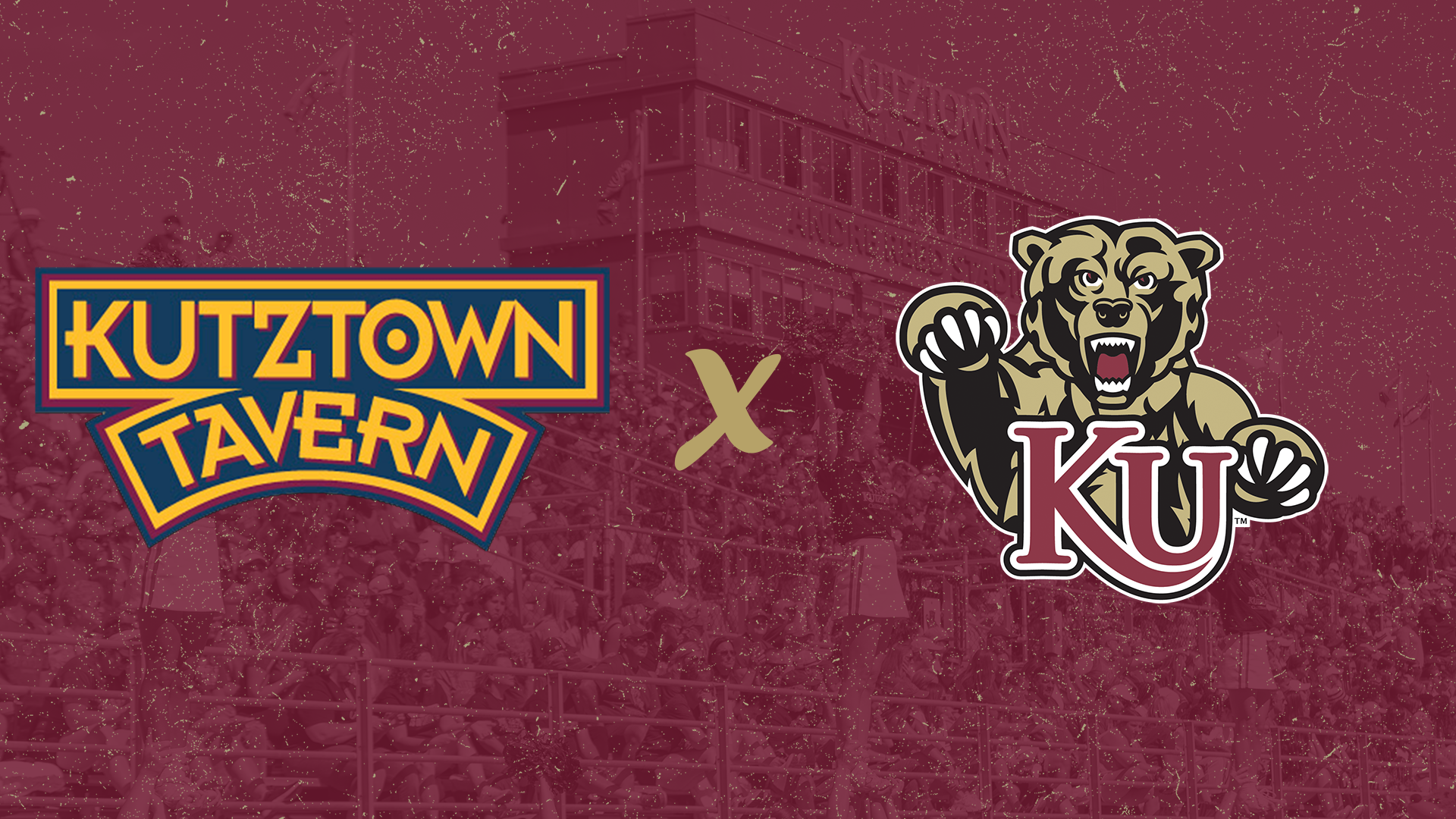 Graphic with Kutztown Tavern and Kutztown University athletics logos promoting the Kutztown Tavern's beer garden at Andre Reed Stadium for upcoming football games during the 2026 season.