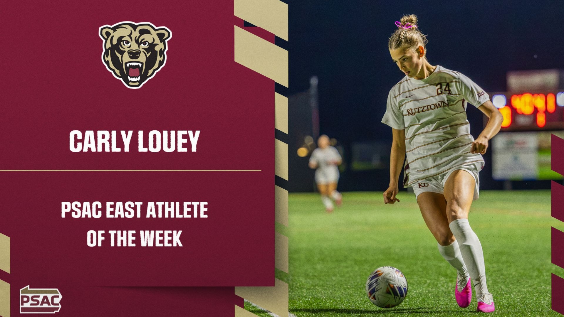 Carly Louey,  PSAC East Athlete of the Week graphic, 10/26/26
