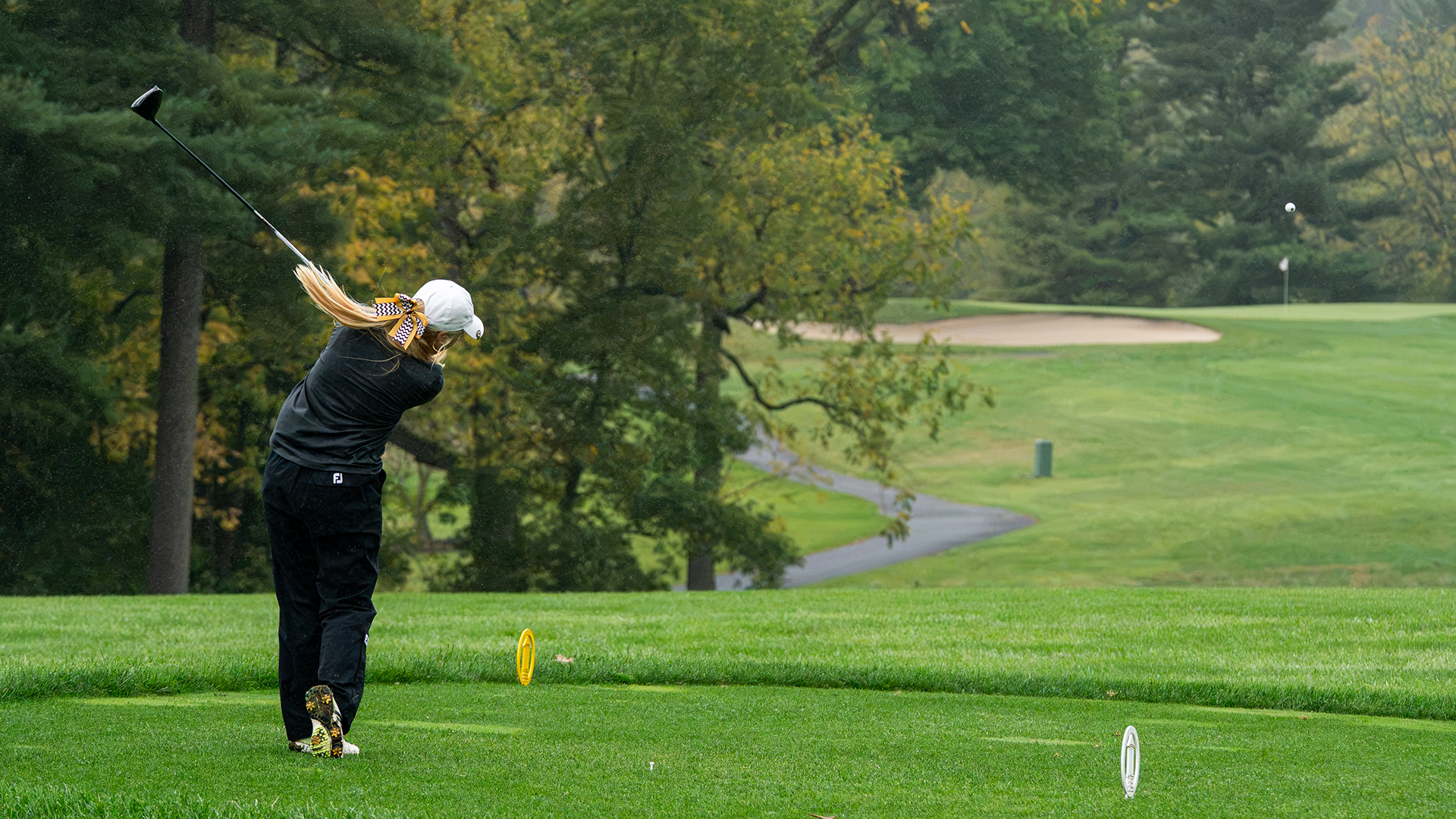 Brooke Graham of the Kutztown University women's golf team hits a drive during the opening round of the Kutztown Fall Invitational at Moselem Springs Golf Club on Sunday, Oct. 4, 2026.