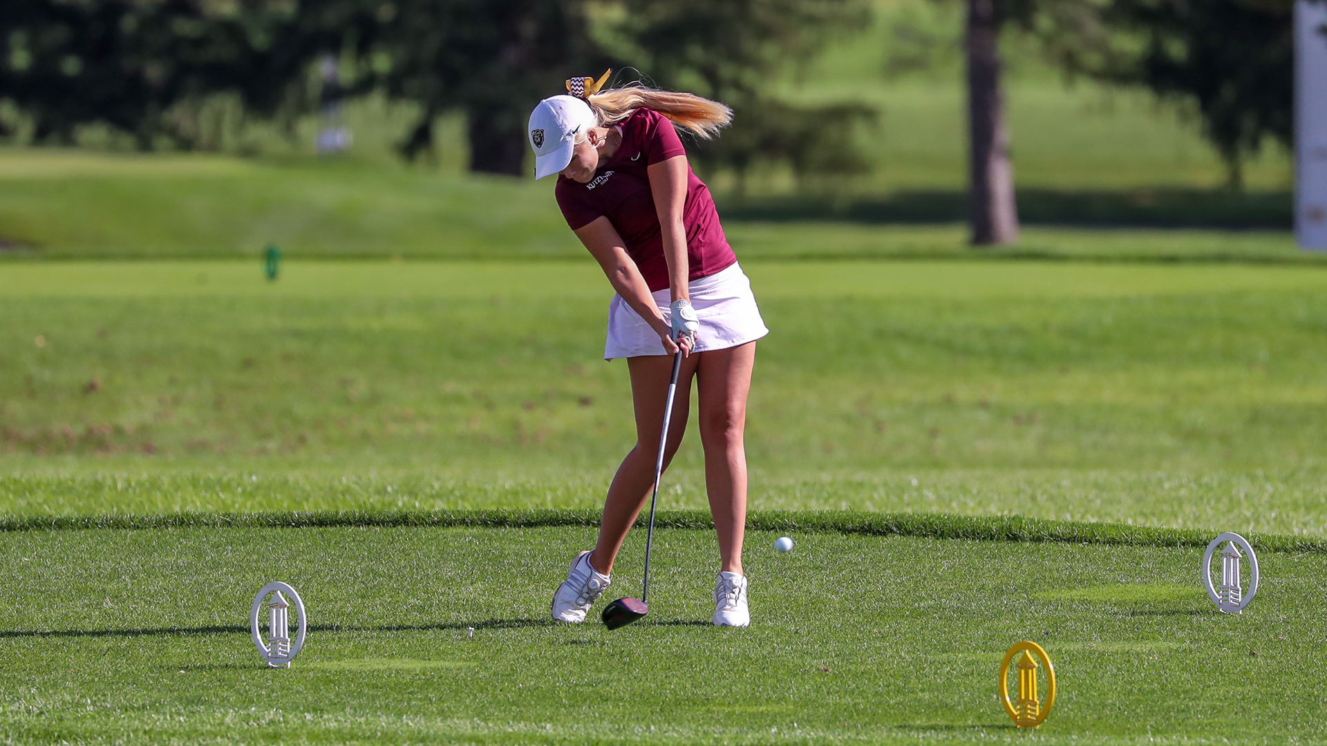 Brooke Graham of the Kutztown University women's golf team hits a tee shot during the second round of the Kutztown Fall Invitational at Moselem Springs Golf Club on Monday, Oct. 5, 2026.