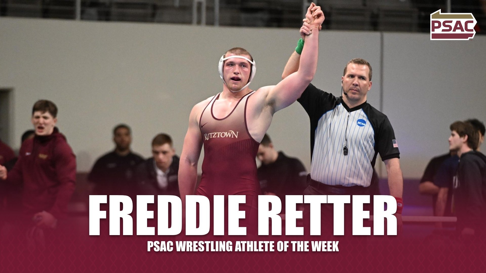 Graphic of Freddie Retter, PSAC Wrestling Athlete of the week 2.10.26