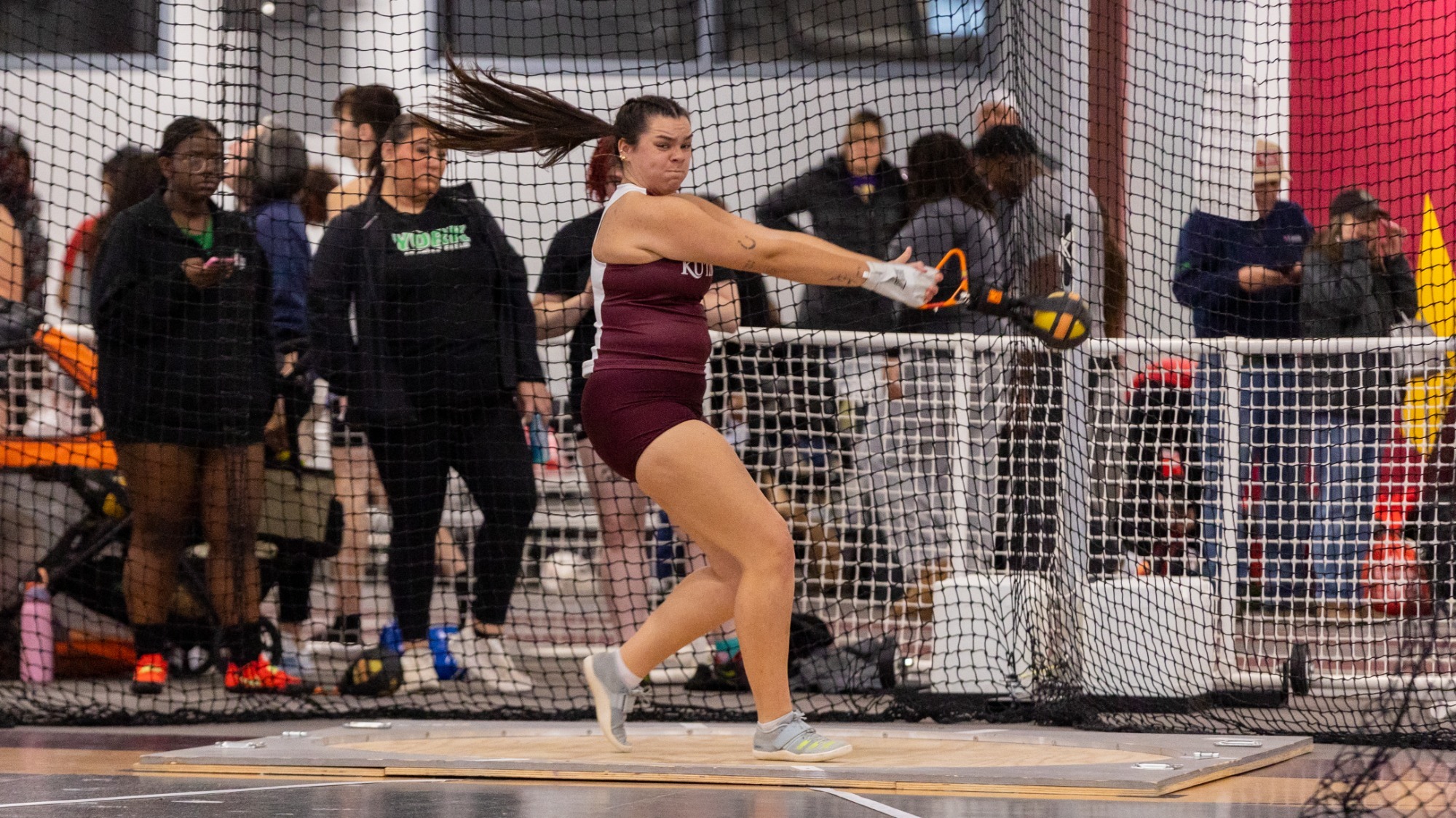 Kennedy Bulger of the Kutztown University women's track & field team competes in the weight throw at the Alvernia Winter Invitational on Saturday, Jan. 17, 2026.