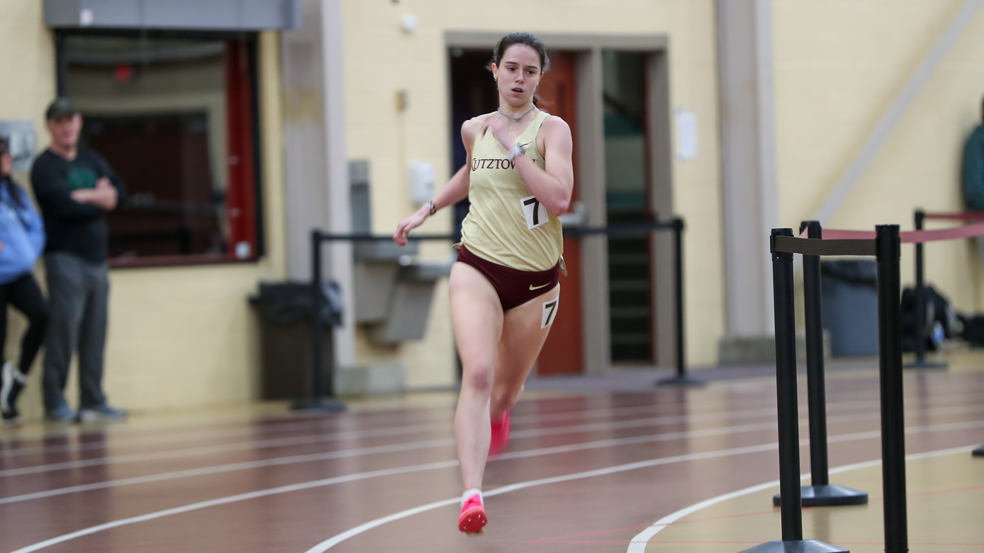 Jensen Kraft of the Kutztown University women's track & field team competes in the 800-meter run at the Golden Bear Invitational on Friday, Feb. 21, 2025.