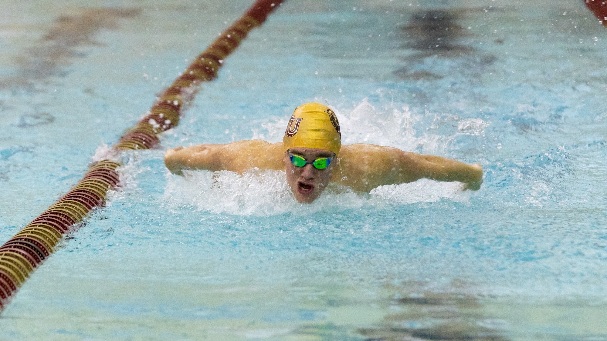 RJ Otten of the Kutztown University men's swim team competes in the 200 IM during a tri-meet with Bloomsburg and Edinboro on Saturday, Nov. 1, 2025.