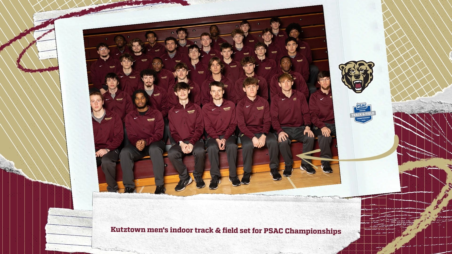 Kutztown men's track & field team photo for PSAC Championship graphic