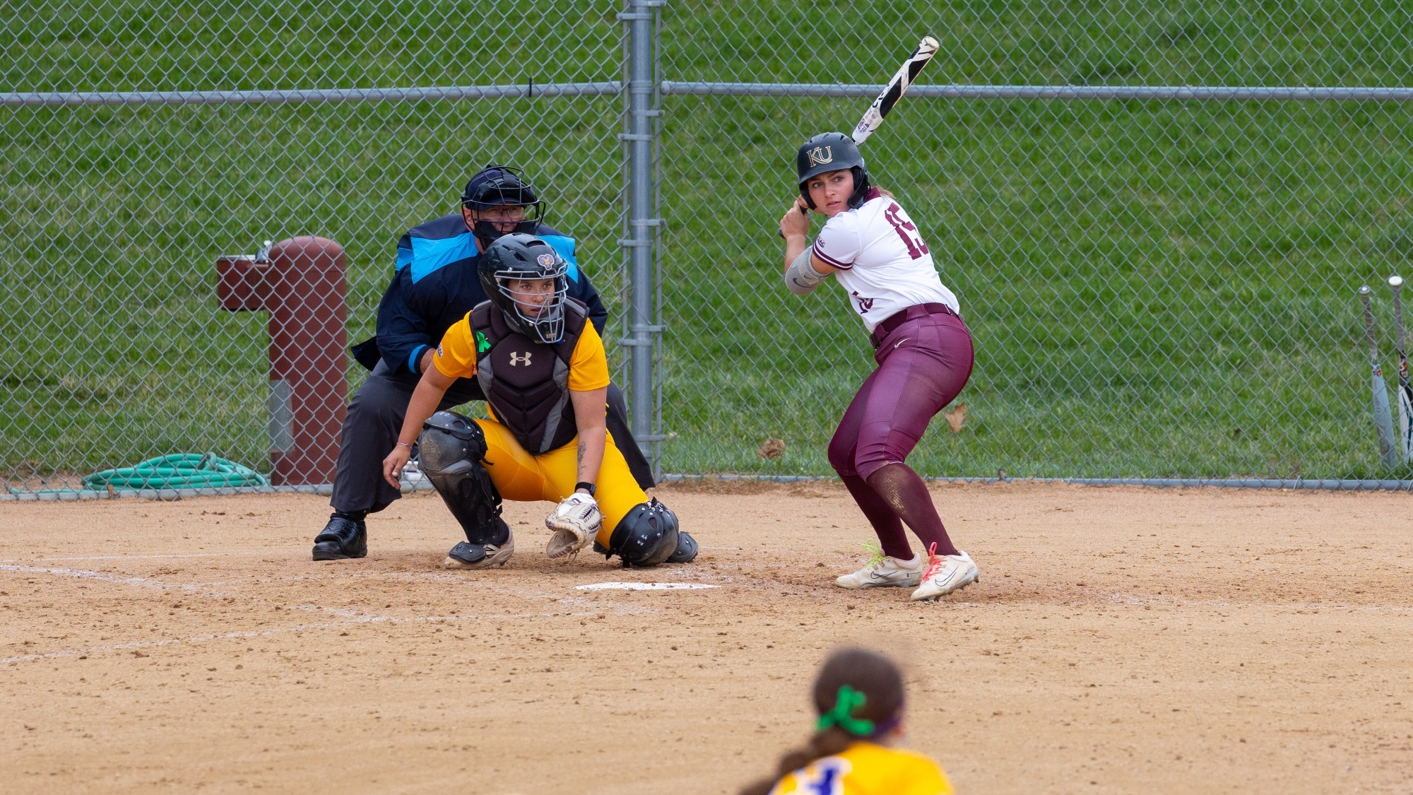 Morgan Slomkowski looking at a pitch vs. West Chester, 4/15/25