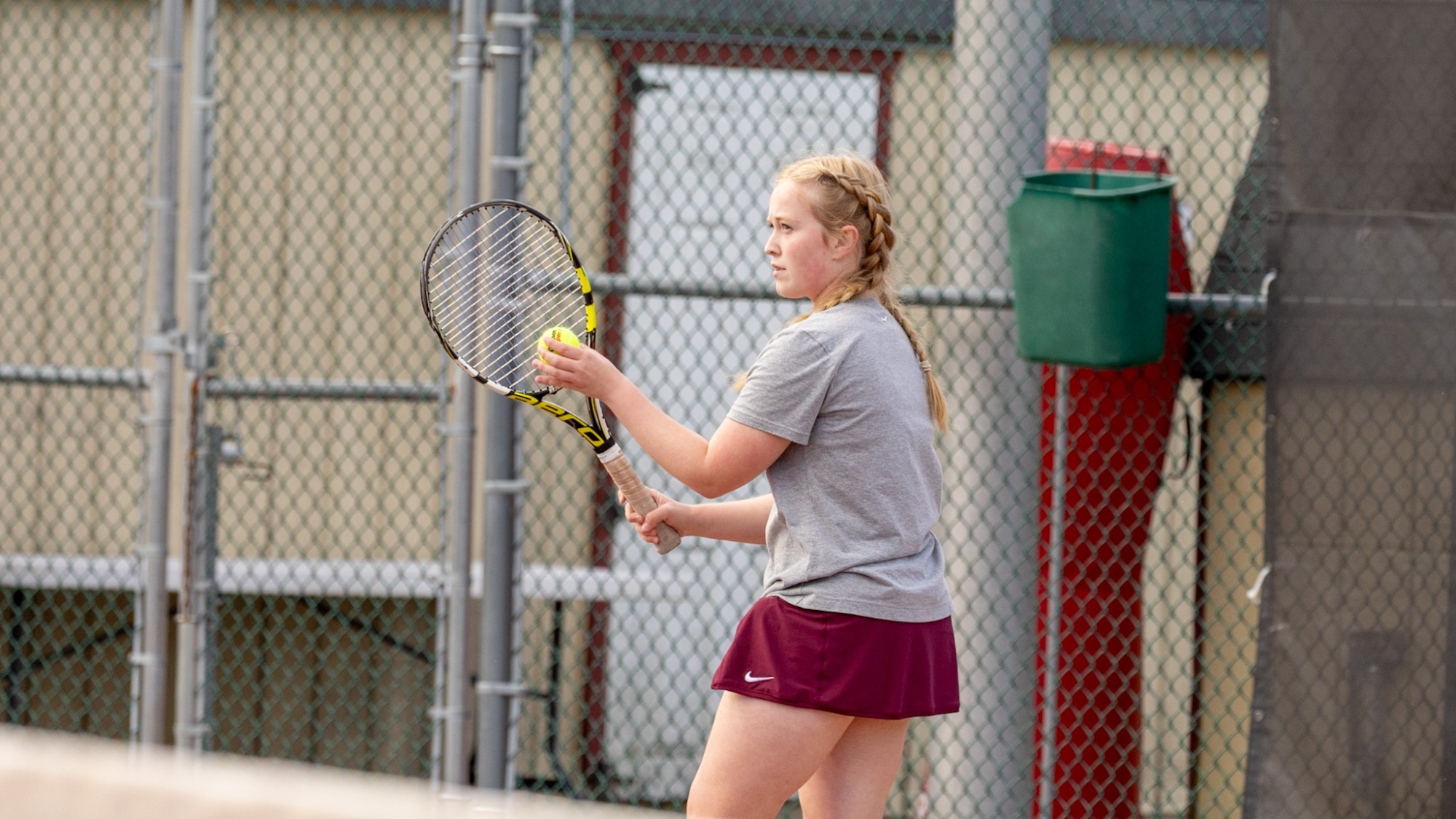 Ashlyn Phy of the Kutztown University women's tennis team serves during a match against Moravian on Wednesday, Oct. 15, 2025.
