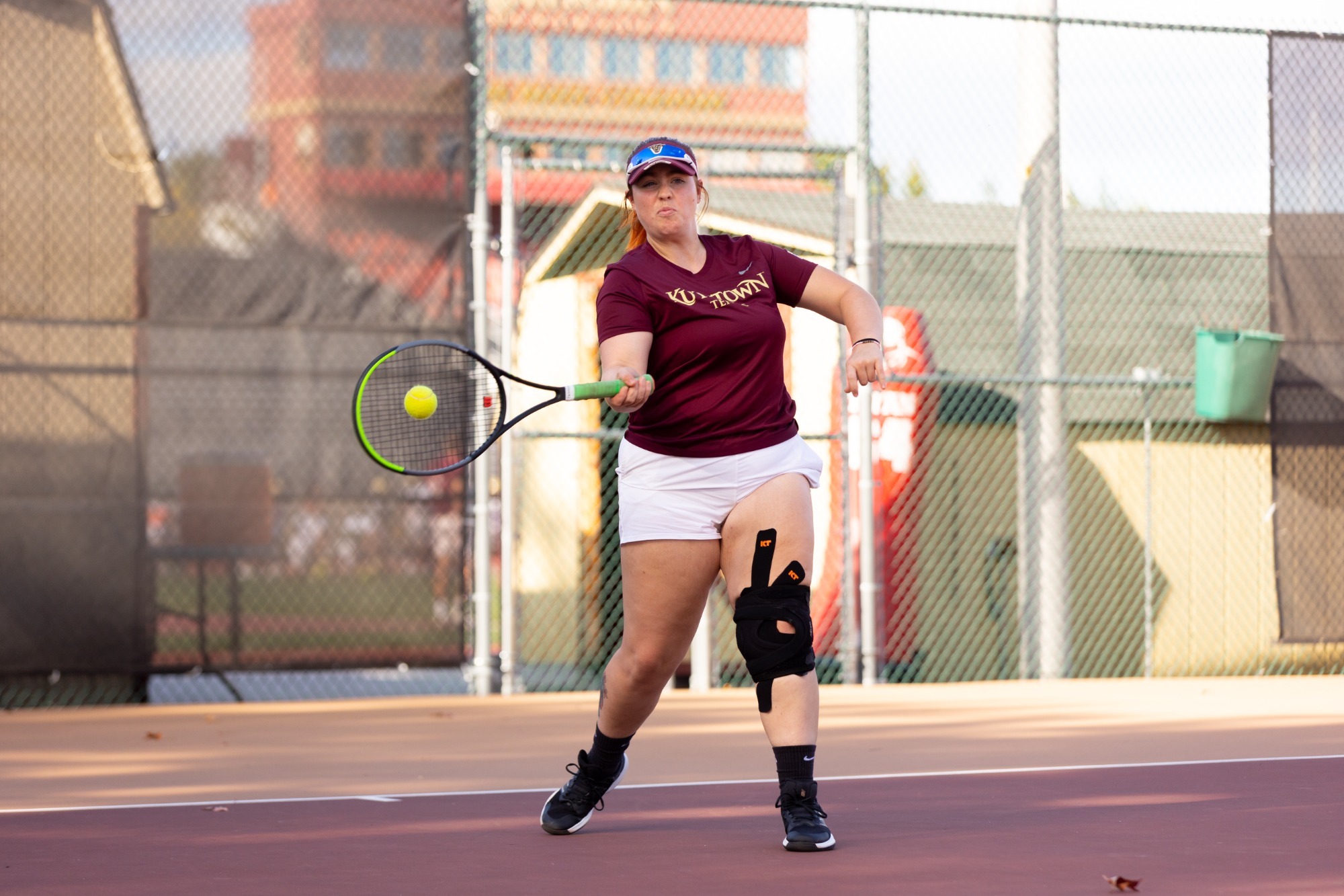 Ryleigh Bohning of the Kutztown University women's tennis team hits a forehand shot during a practice session at the Keystone Courts on Oct. 8, 2025.