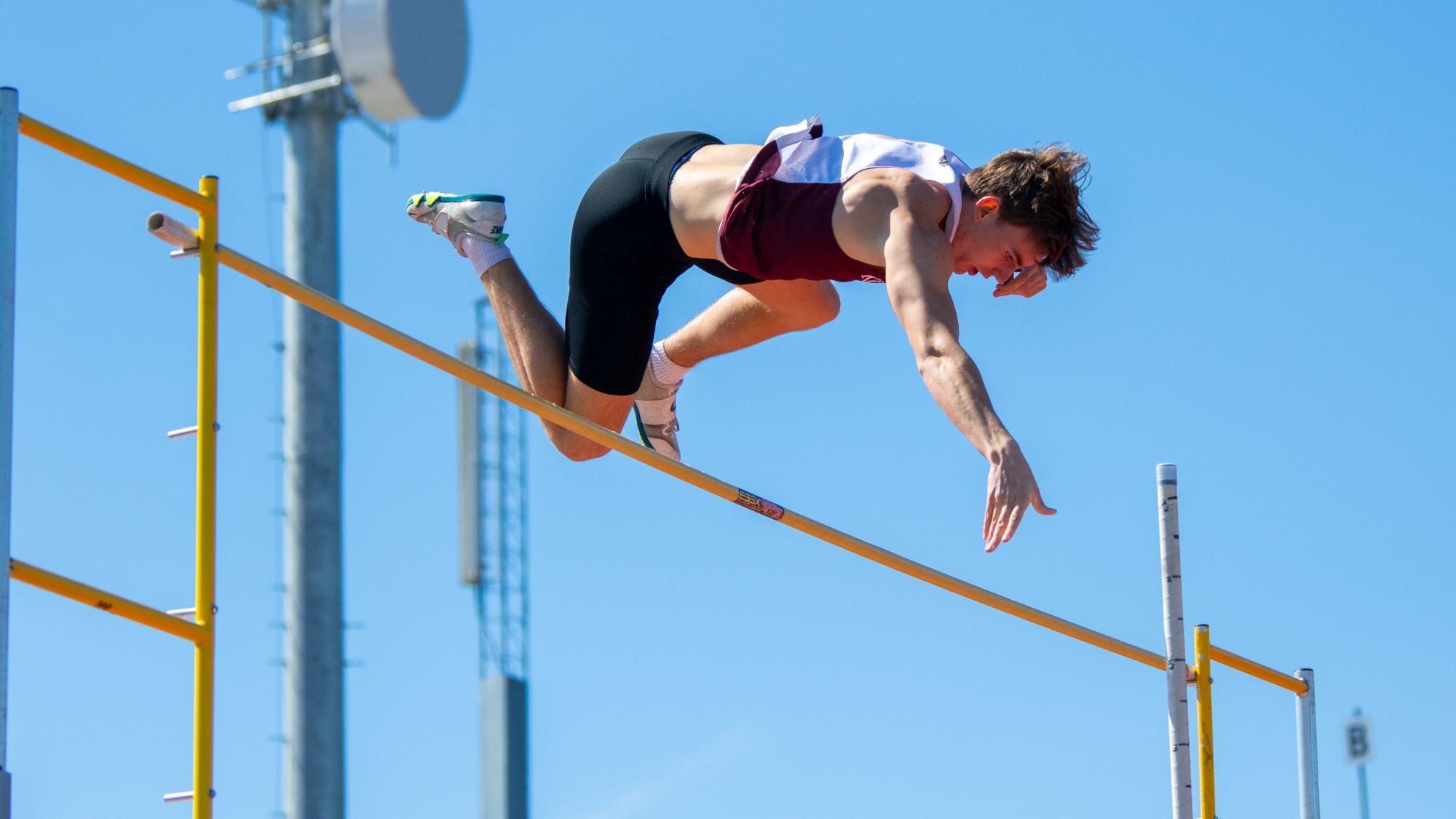 Andrew Szeplaki of the Kutztown University track & field team clears the bar during an attempt in the pole vault at the Keystone Challenge hosted by Shippensburg University on Saturday, March 21, 2026.