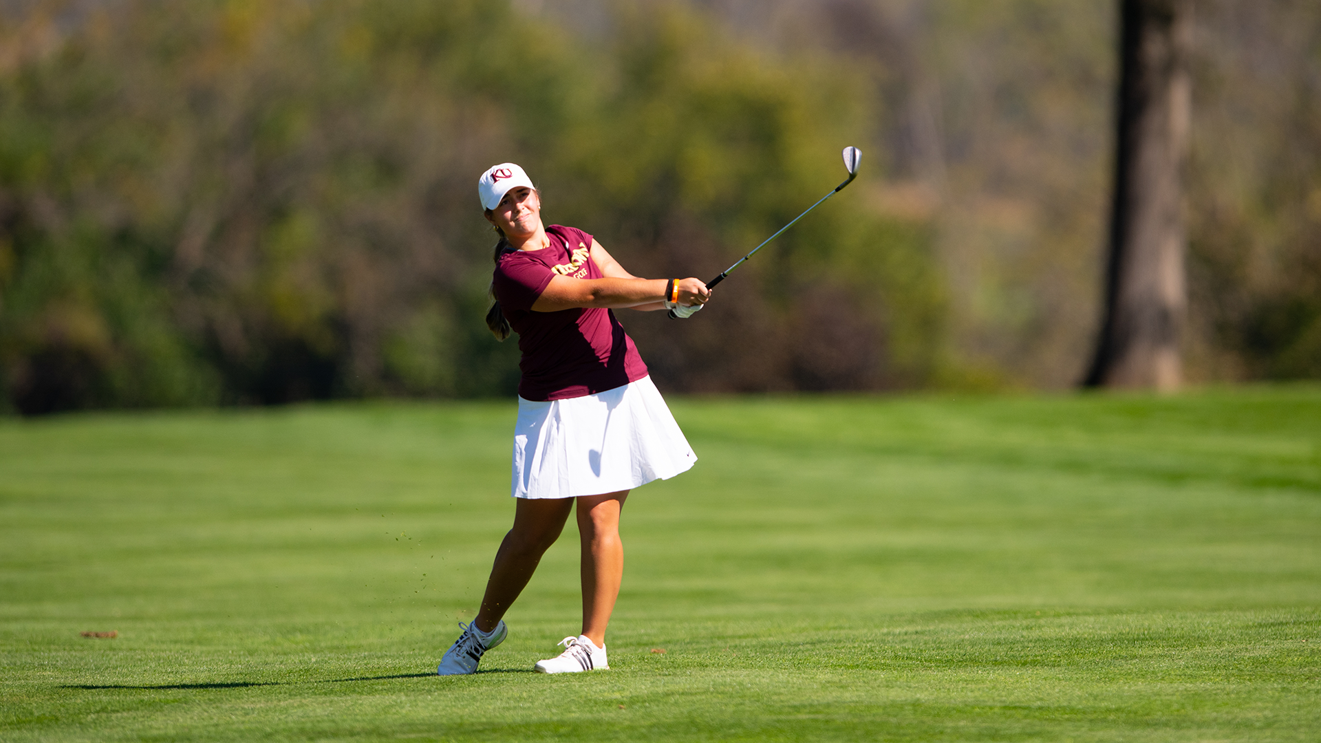 Eva Moawad of the Kutztown University women's golf team takes a shot during the Kutztown Fall Invitational at Moselem Springs Golf Club on Oct. 6, 2025.