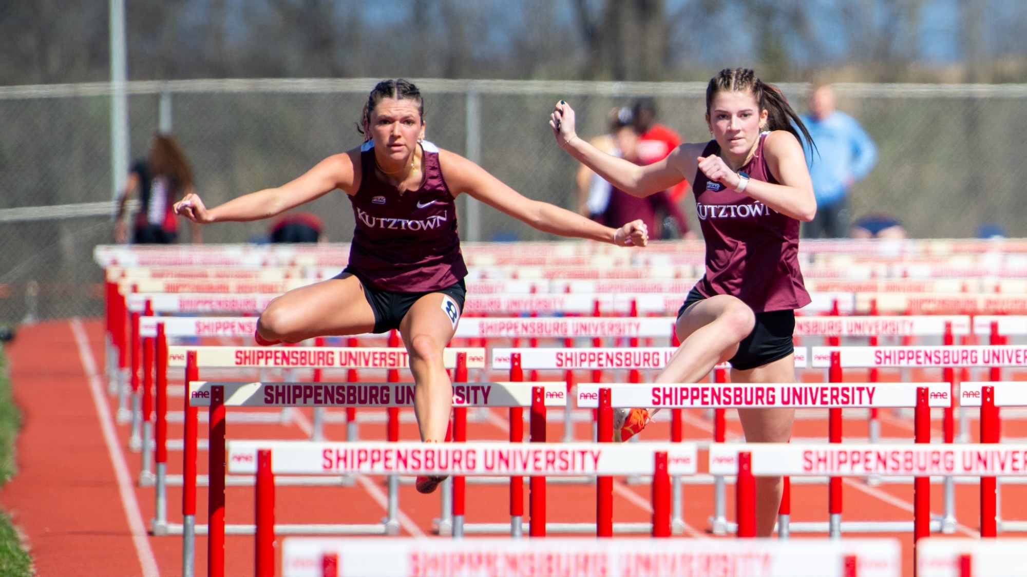Kutztown women's track & field running the 100 meter hurdles at the Keystone Challenge, 3/21/26