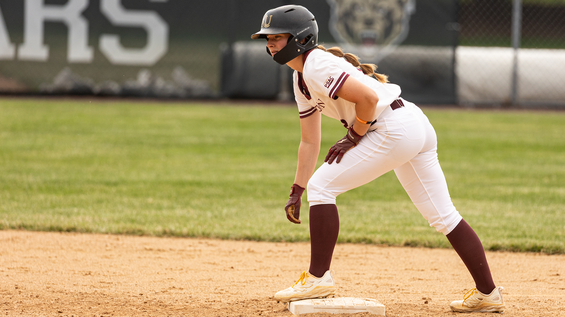 Jenna Piatkiewicz of the Kutztown University softball team prepares to run at second base during a game against West Chester on March 31, 2026.