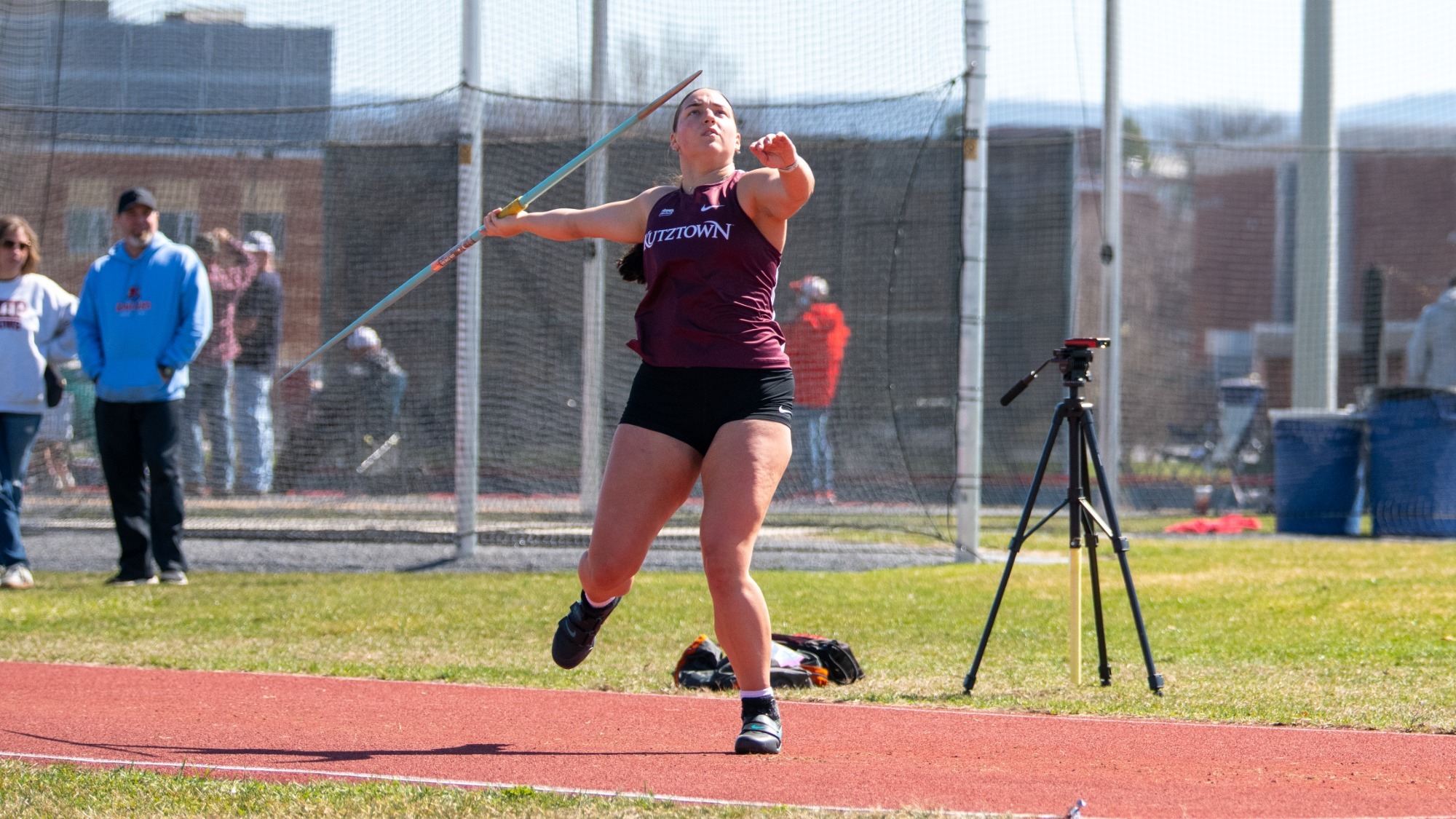 Saige Thibodeaux throwing the javelin at the Keystone Challenge, 3/21/26