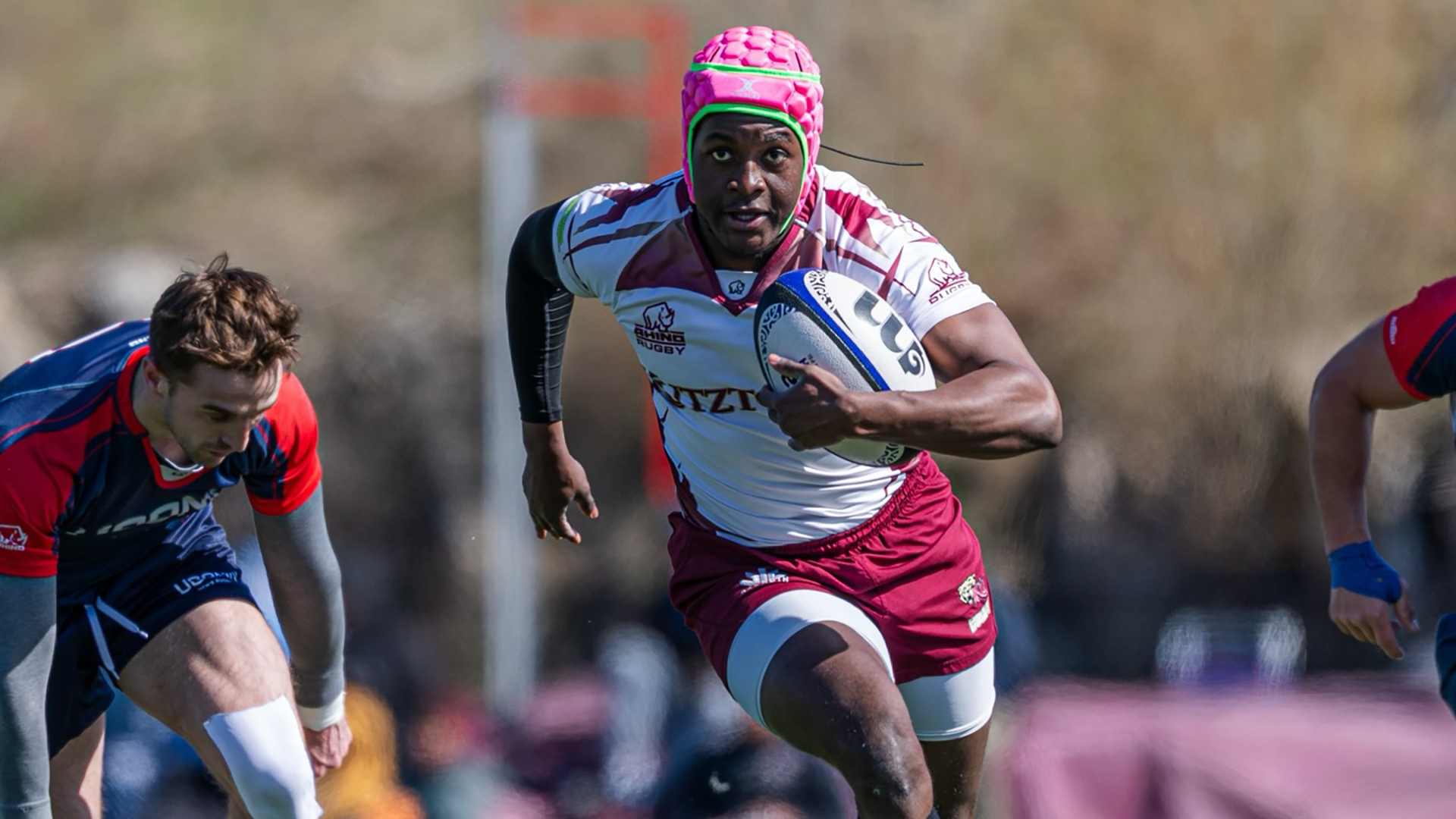 Tinotenda Chinyadza of the Kutztown University men's rugby team carries the ball during a match against UConn at the Old Blue 7s on March 28, 2026.