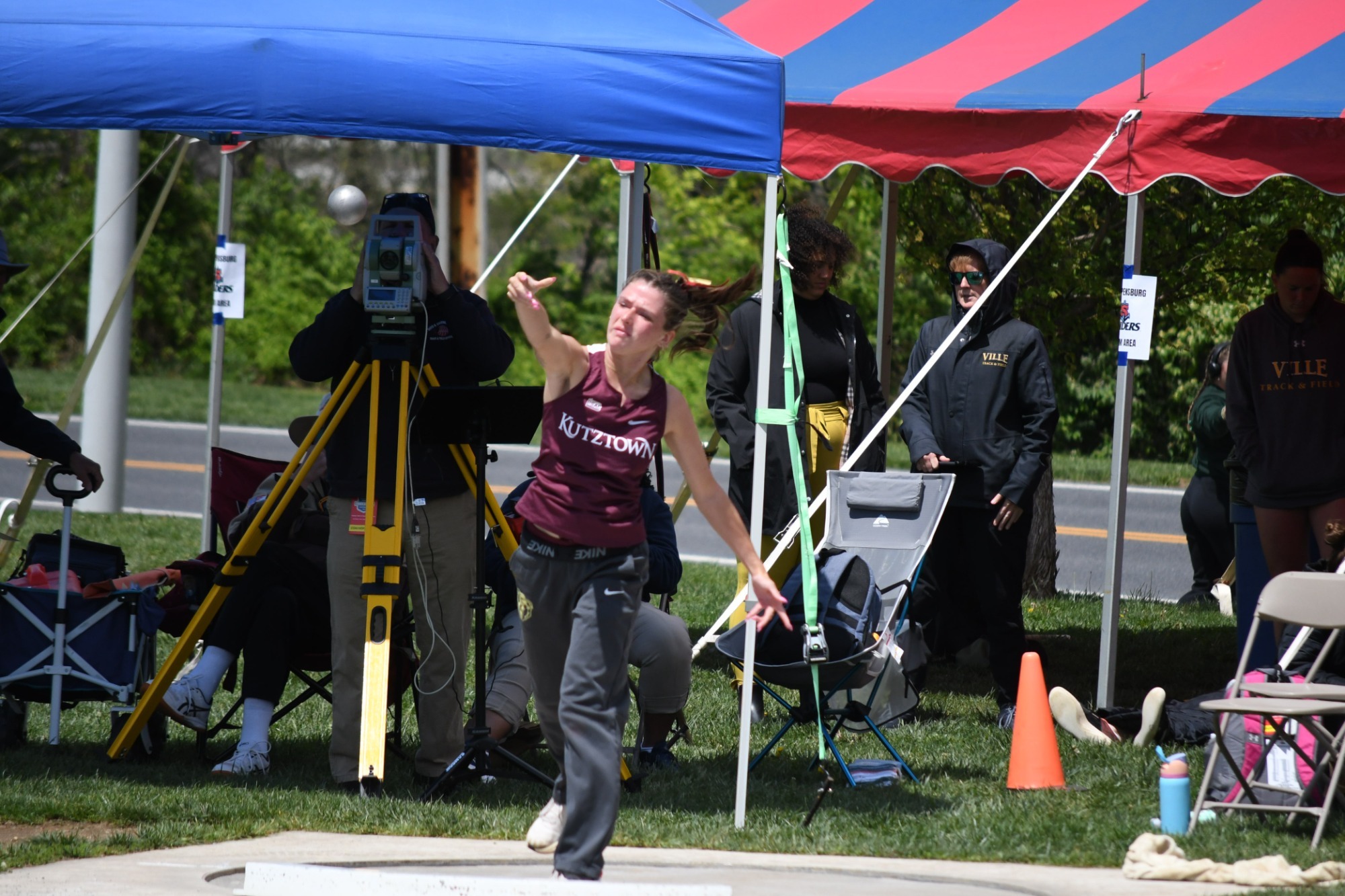 Samantha Boyle throwing the shot put in the heptathlon at PSAC Outdoor Championships, 4/30/26