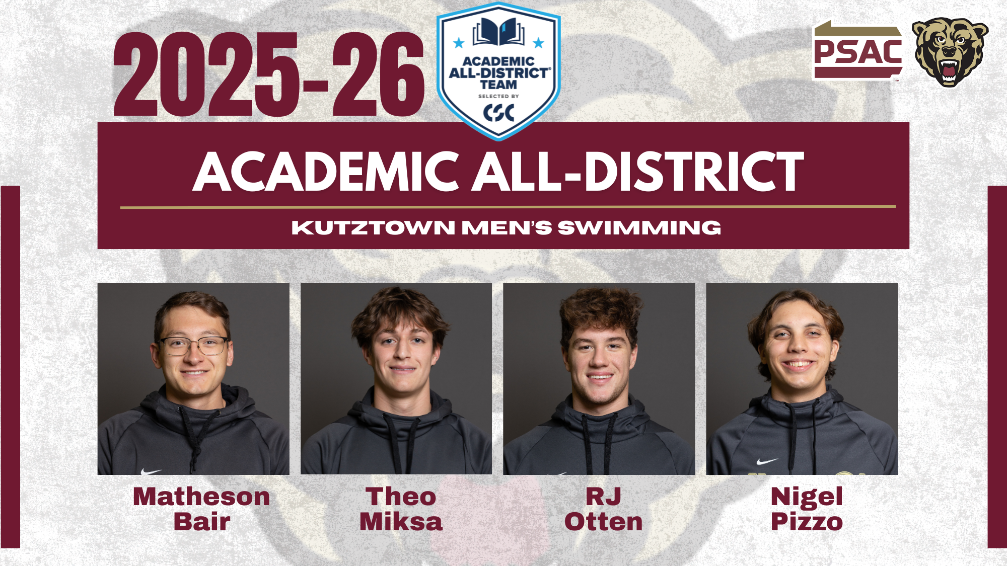 Graphic of 2025-26 Men's CSC Academic All-District Honorees