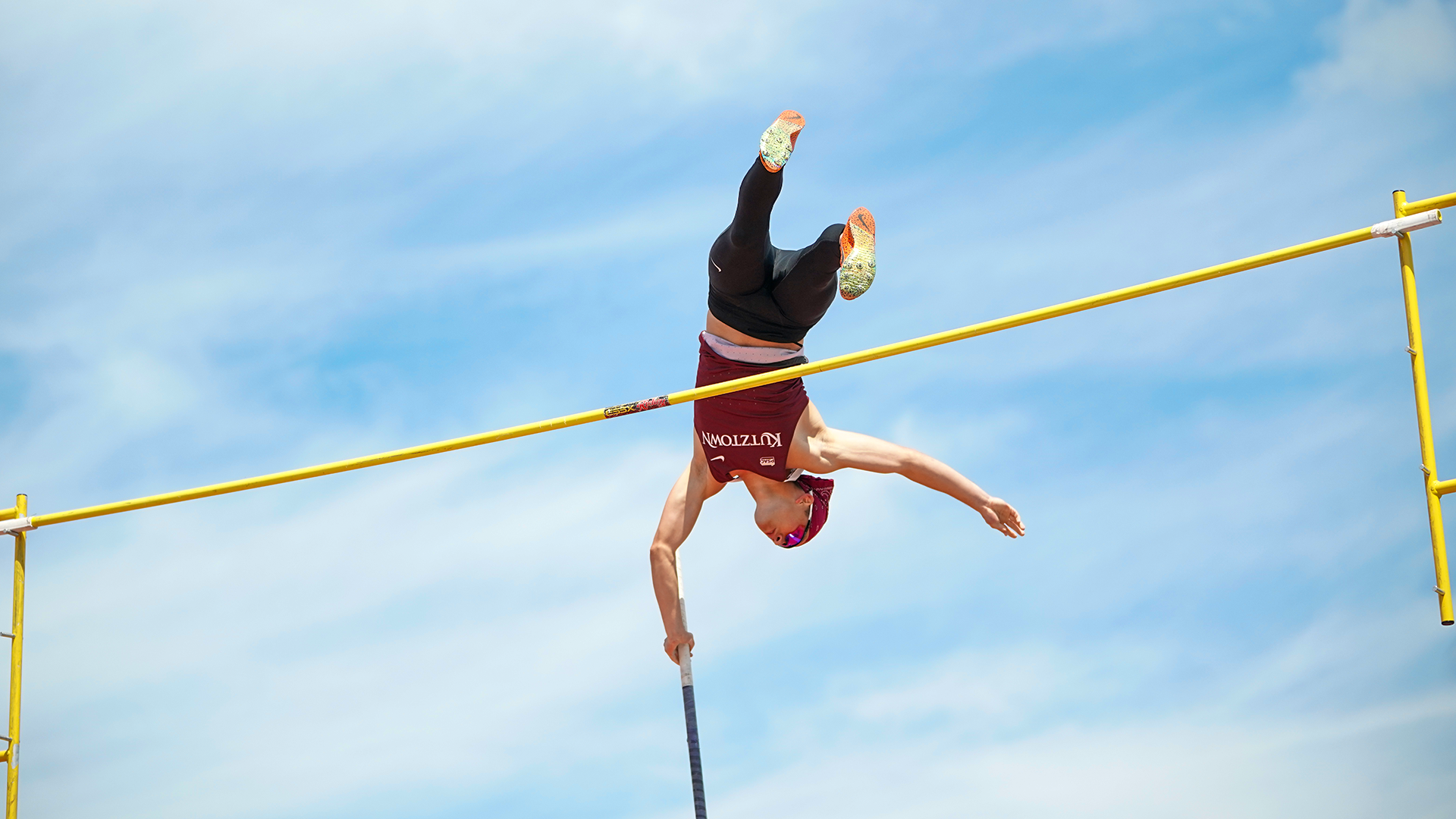 Andrew Szeplaki of the Kutztown University men's track & field team competes in the pole vault at the PSAC Outdoor Championships on Saturday, May 2, 2026. Szeplaki won the PSAC championship in the event by clearing 5.05m (16-6.75).