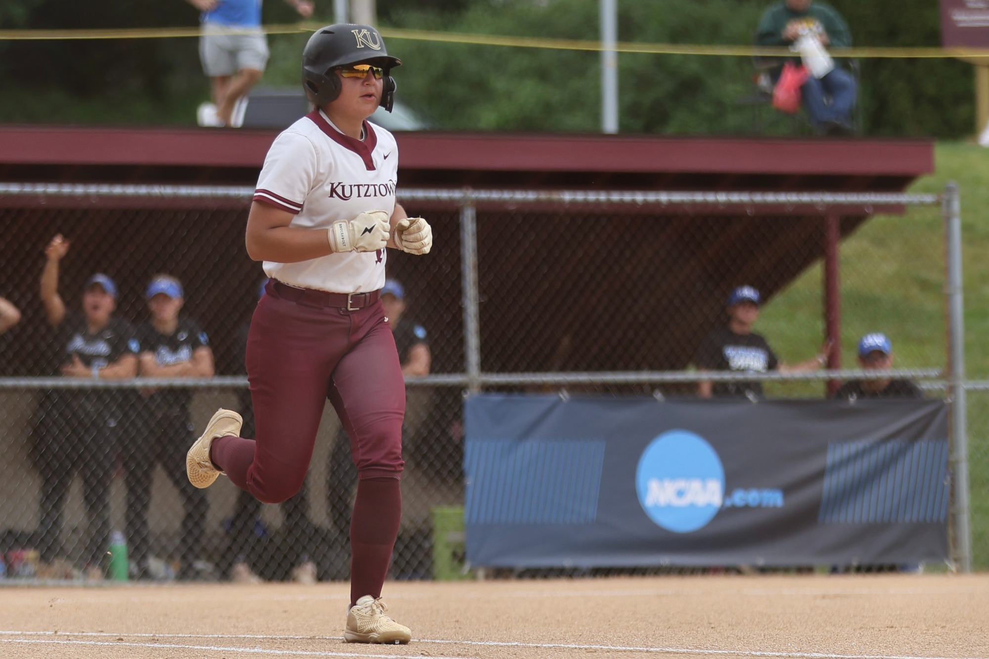 Alexa Stevens running towards first base in a NCAA Super Regional vs. Glenville State, 5/22/26