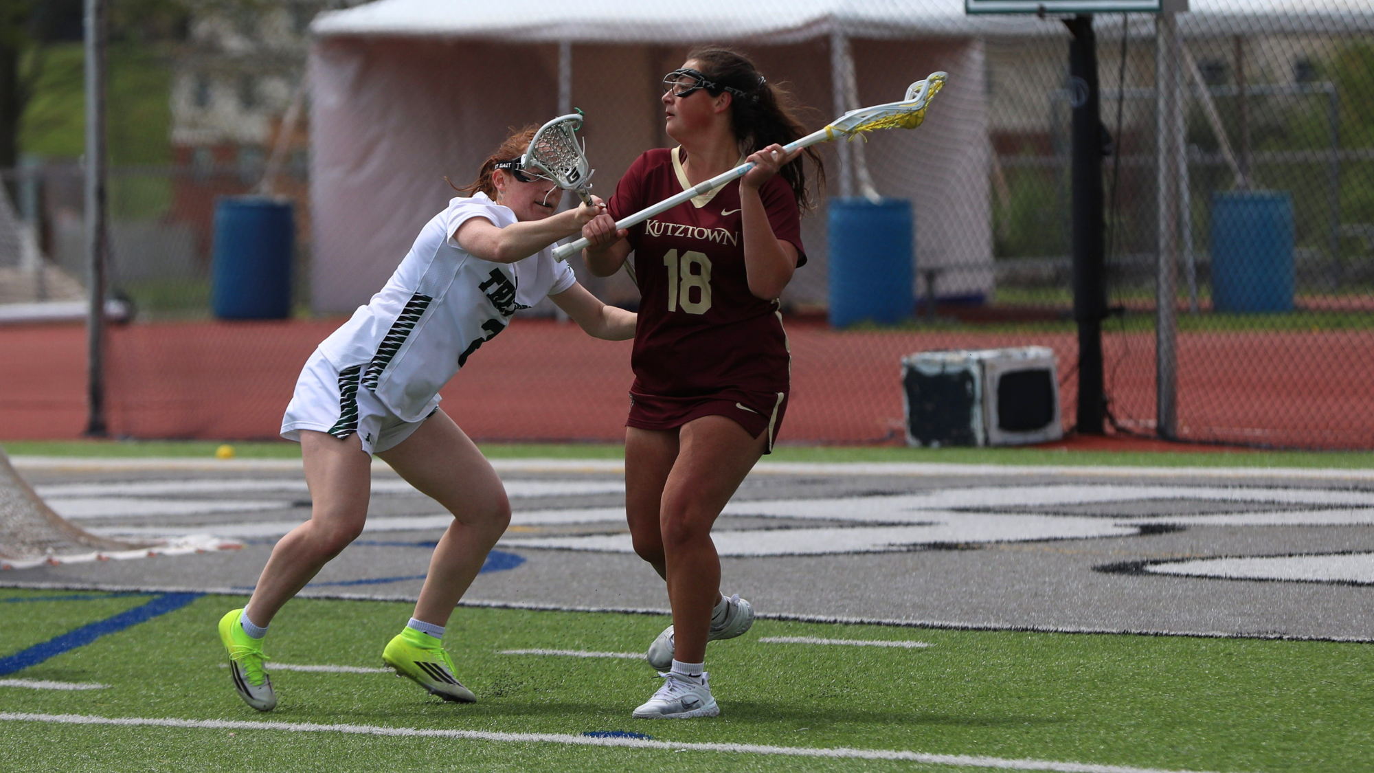 Lauren LaMorte looks to pass the ball vs. Slippery Rock inn PSAC Championship game