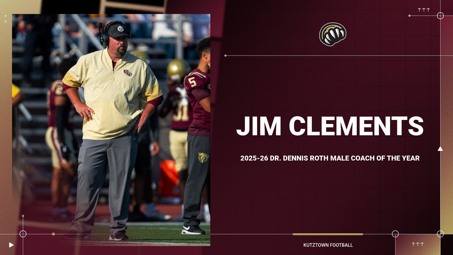 Jim Clements 2025-26 Dr. Dennis Roth KU Male Coach of the Year graphic