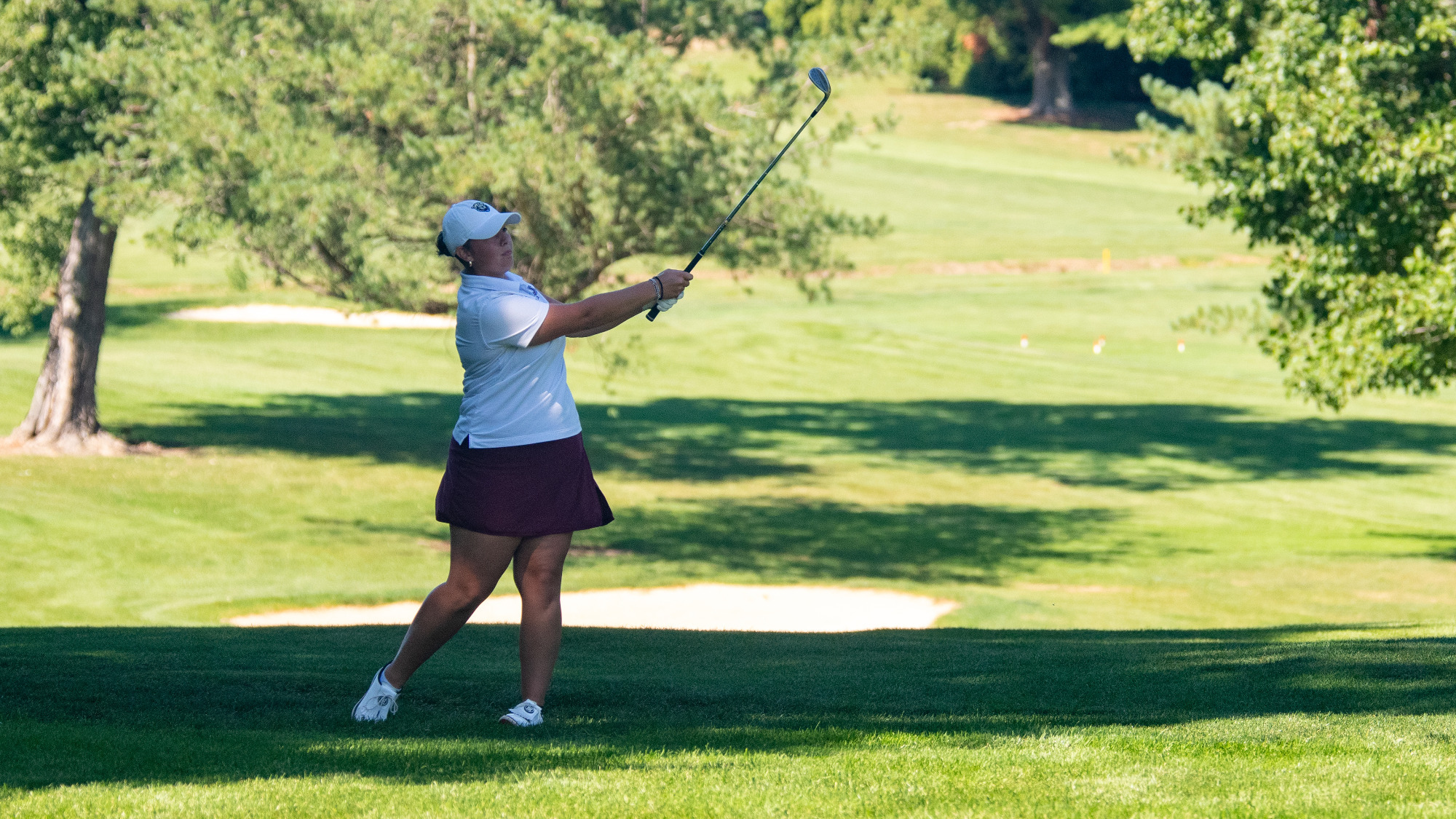 Eva Moawad of the Kutztown University women's golf team hits a shot during the first round of the Millersville Fall Invitational at Berkleigh Golf Club on Monday, Sept. 14, 2026.