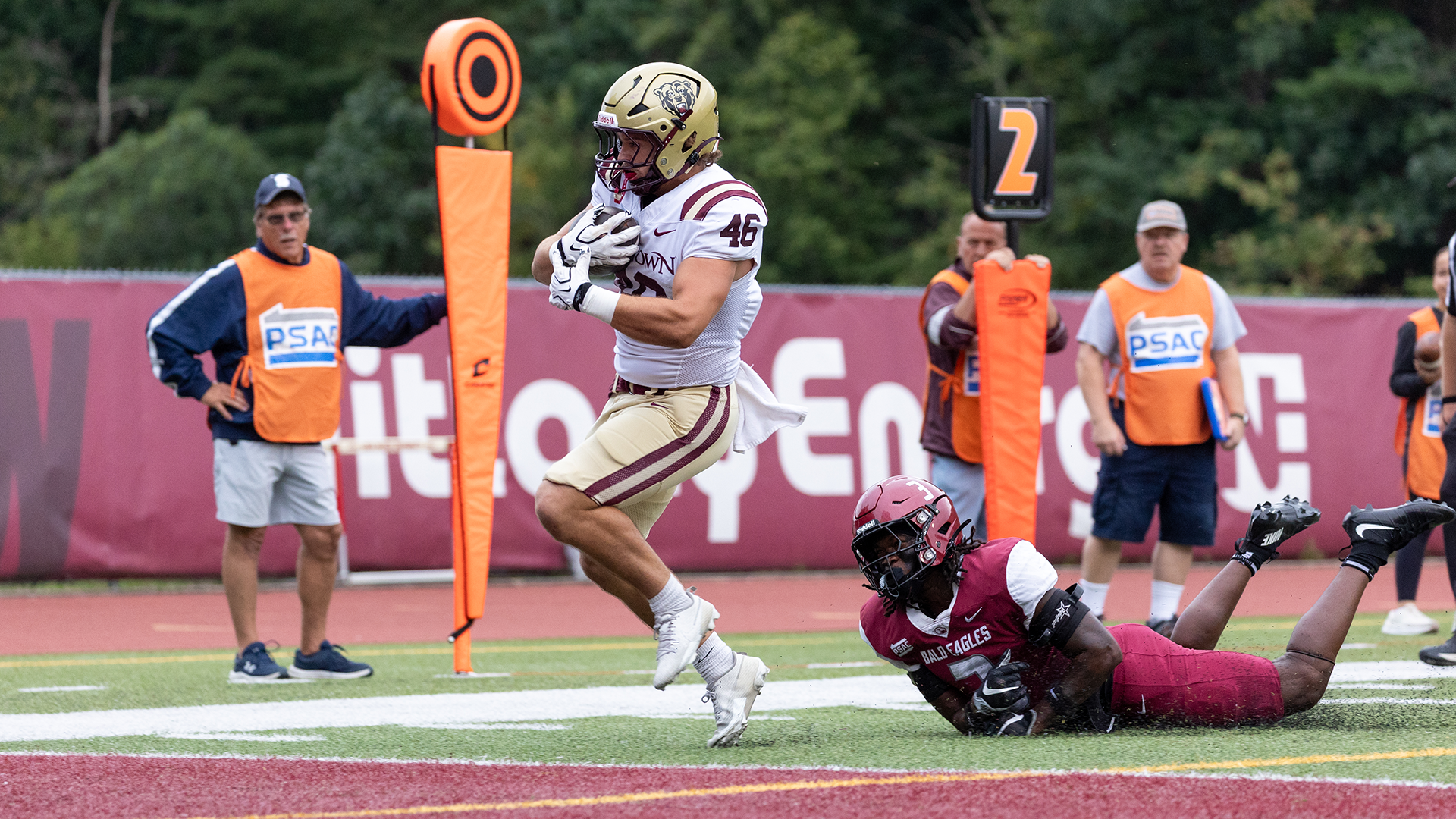 Luke Maxwell of the Kutztown University football team catches a first-quarter touchdown pass in the third-ranked Golden Bears' 35-20 win at Lock Haven on Saturday, Sept. 19, 2026.
