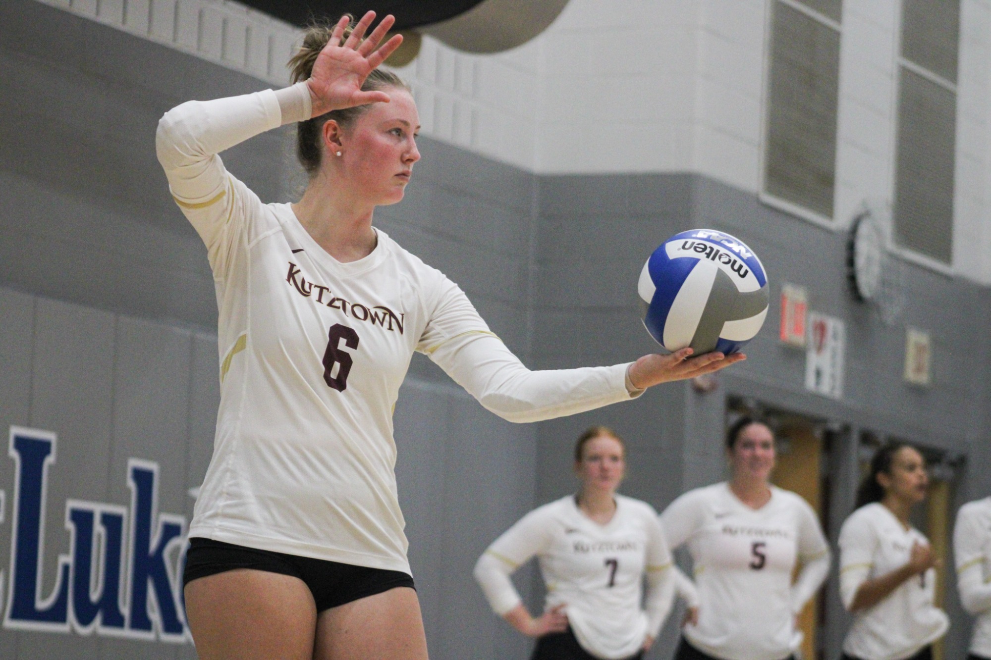 Mallory Hoch attempting a serve vs. Goldey-Beacom, 9/1/26