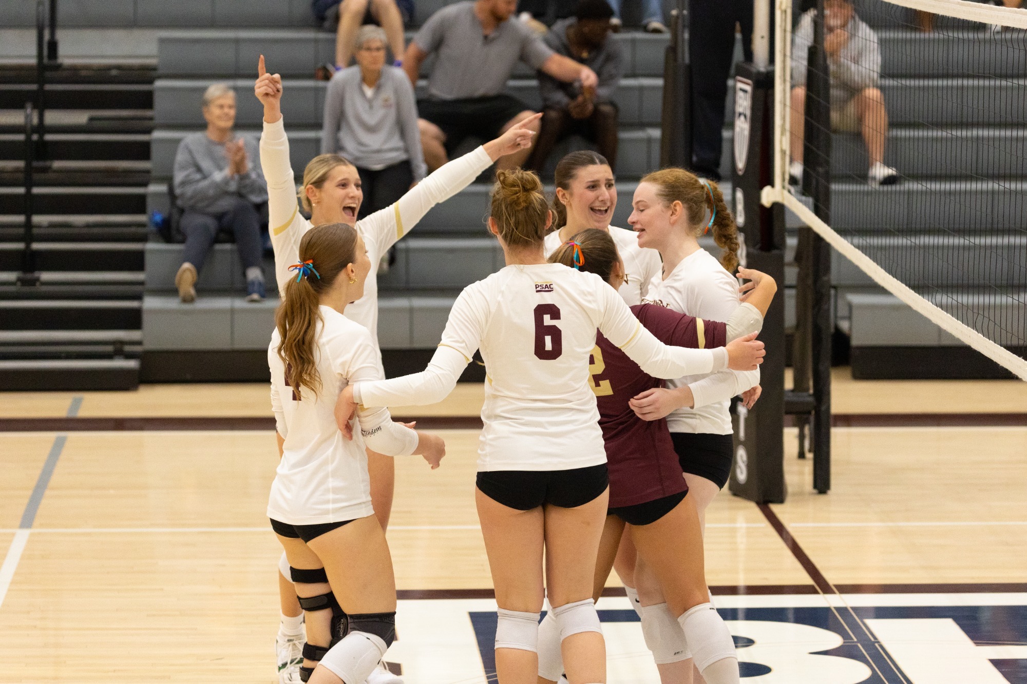 Kutztown women's volleyball celebrating a point vs. Lackawanna, 9/22/26