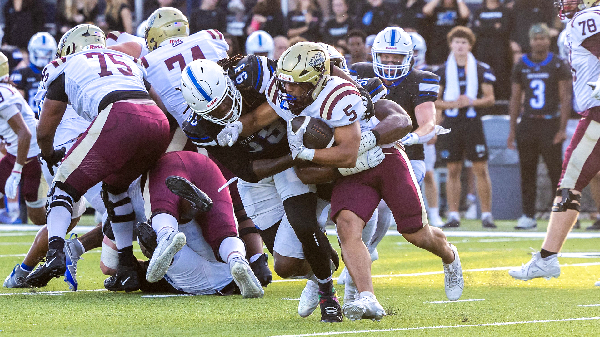Running back Jaedyn Stewart of the Kutztown University football team carries the ball during a 56-35 victory at Assumpion on Thursday, Sept. 3, 2026.