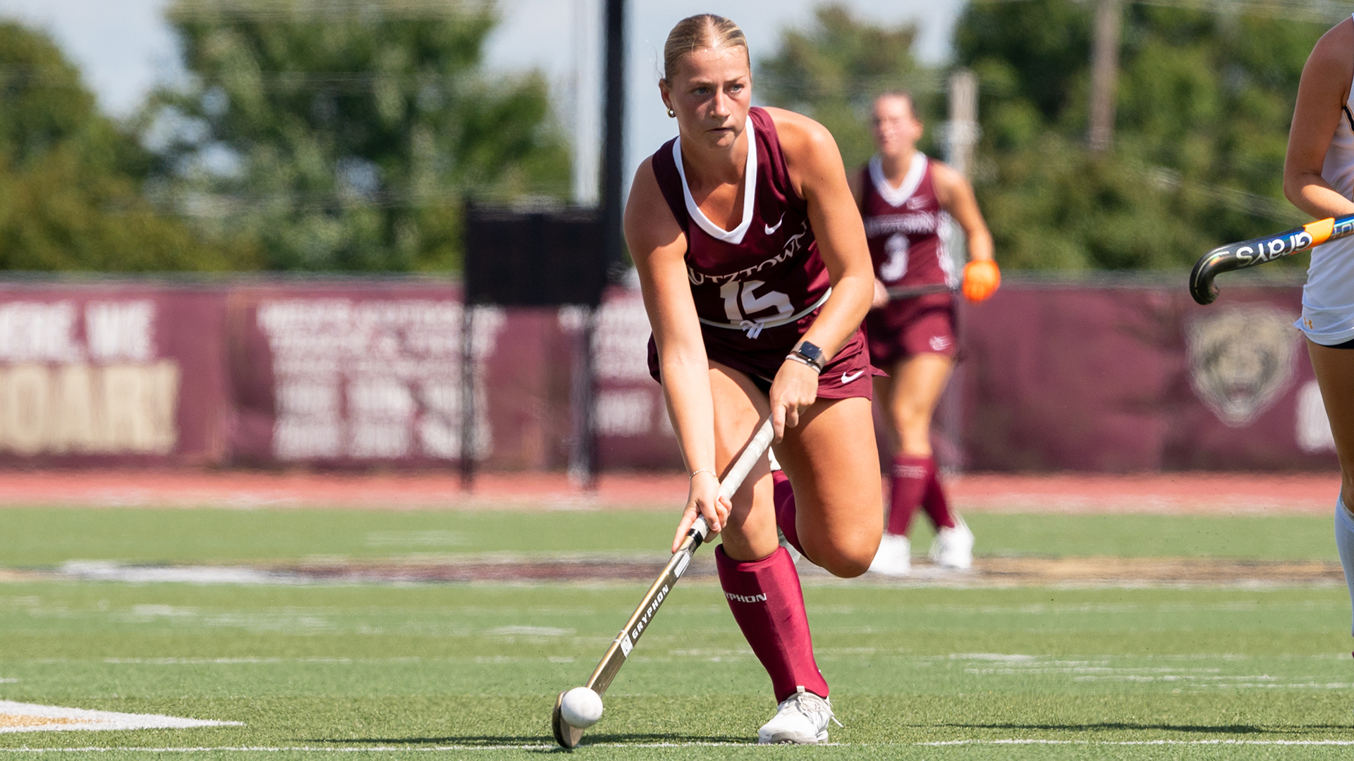 Marissa Rice of the Kutztown University field hockey team dribbles the ball during a game against Southern New Hampshire on Sept. 4, 2025.