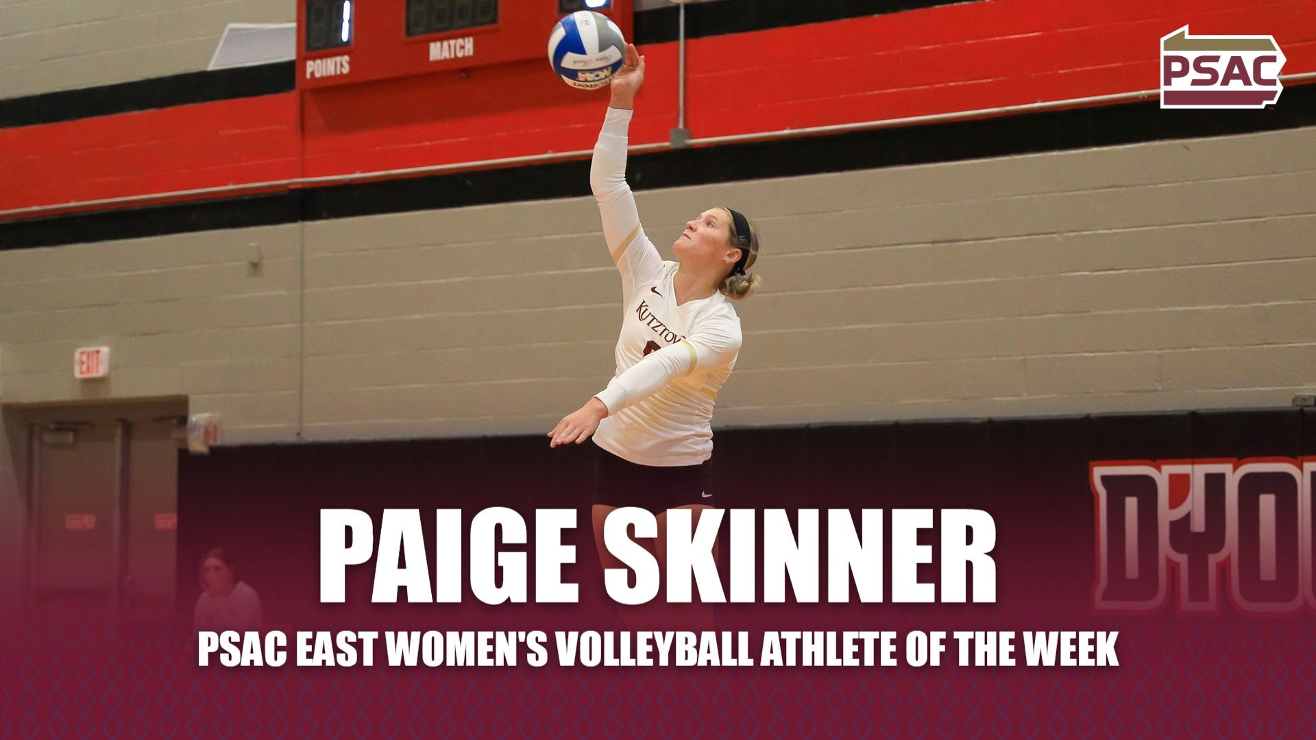 Paige Skinner PSAC East Women's Volleyball Athlete of the Week graphic, 9/8/26