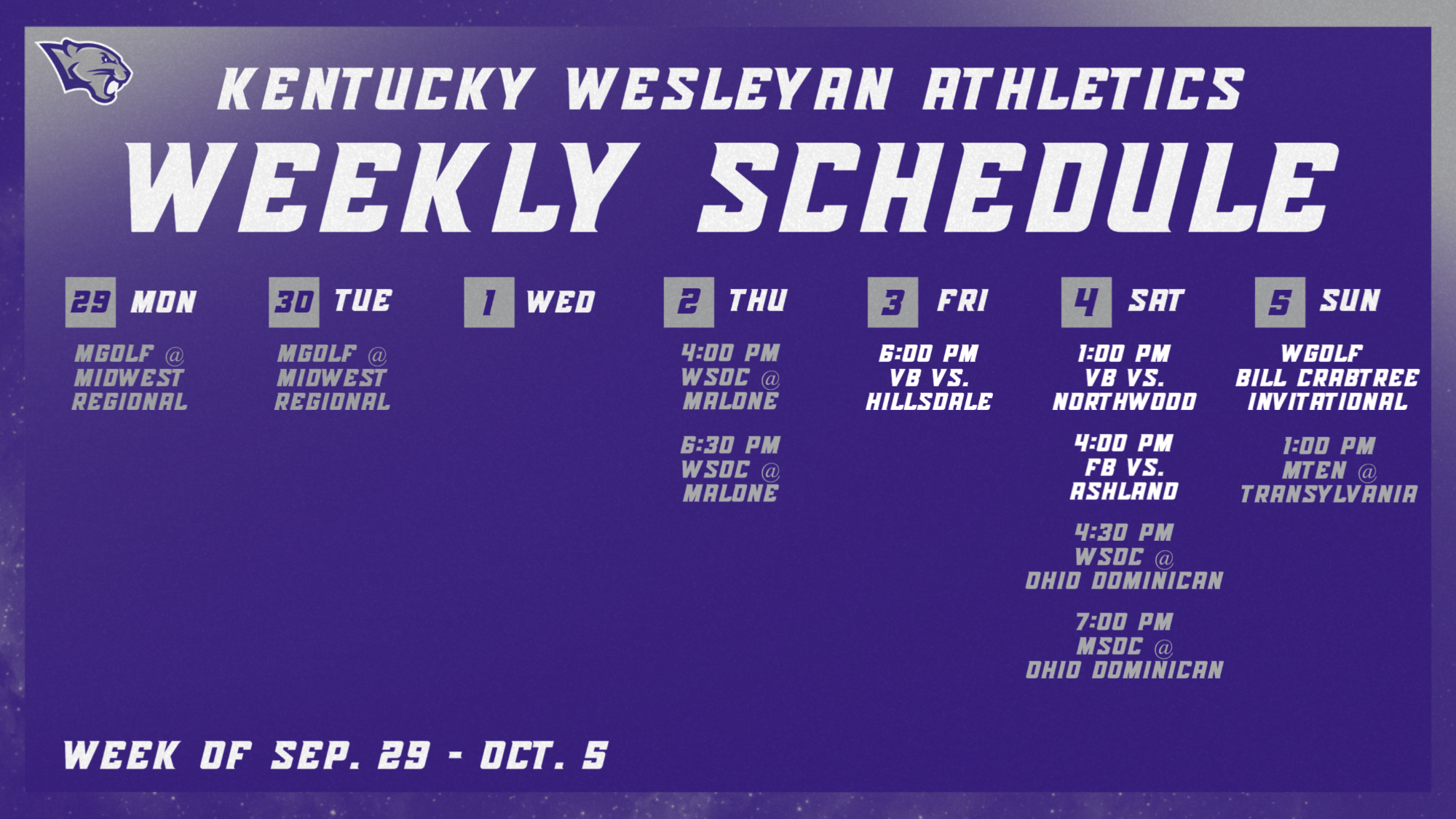 This Week in Panthers Athletics