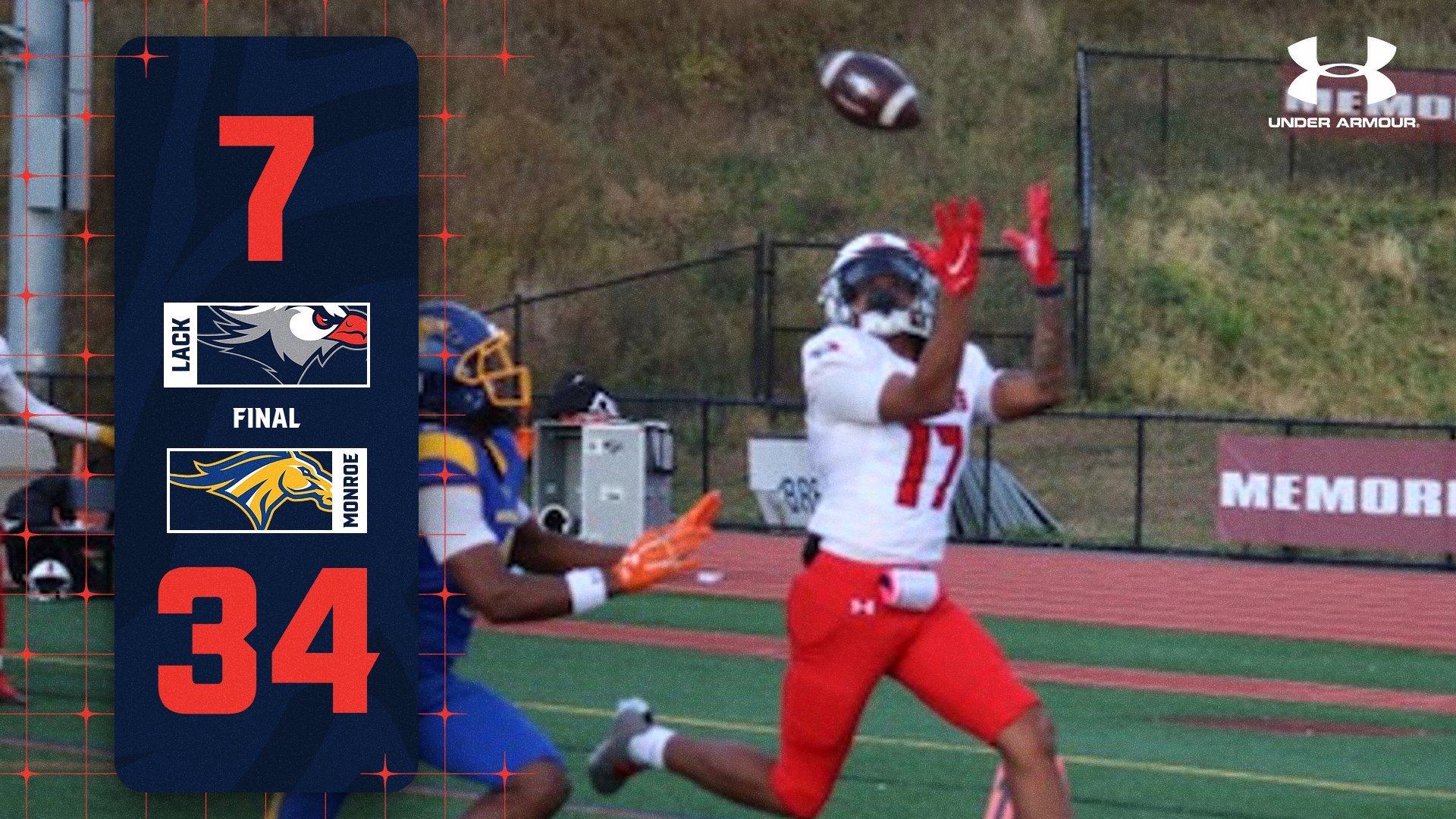 LC FB Final Score Graphic vs. Monroe University 11-1-25 Landscape