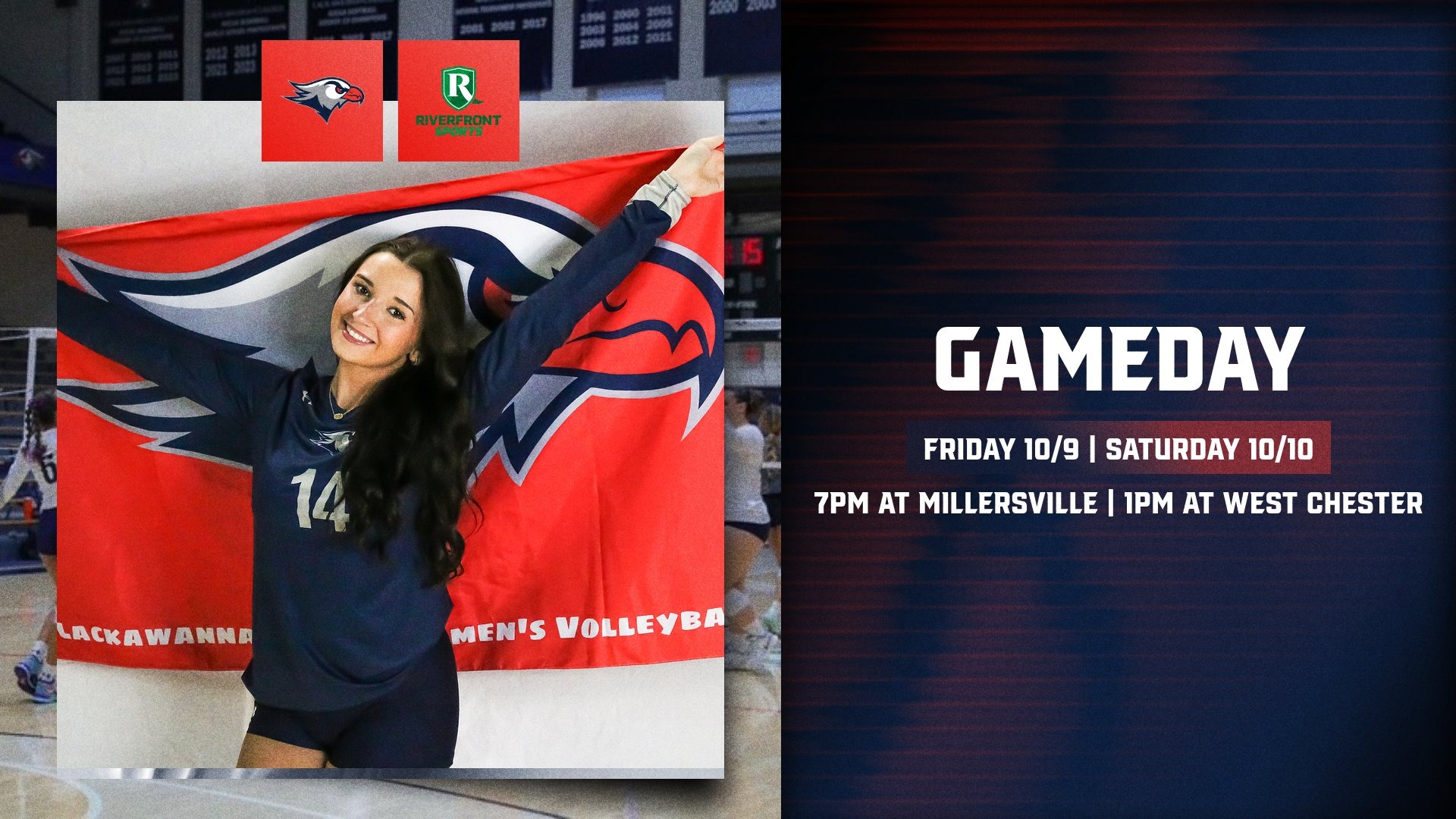 LC WVB Gameday Graphic vs. Millersville and West Chester 10-9-26 Landscape