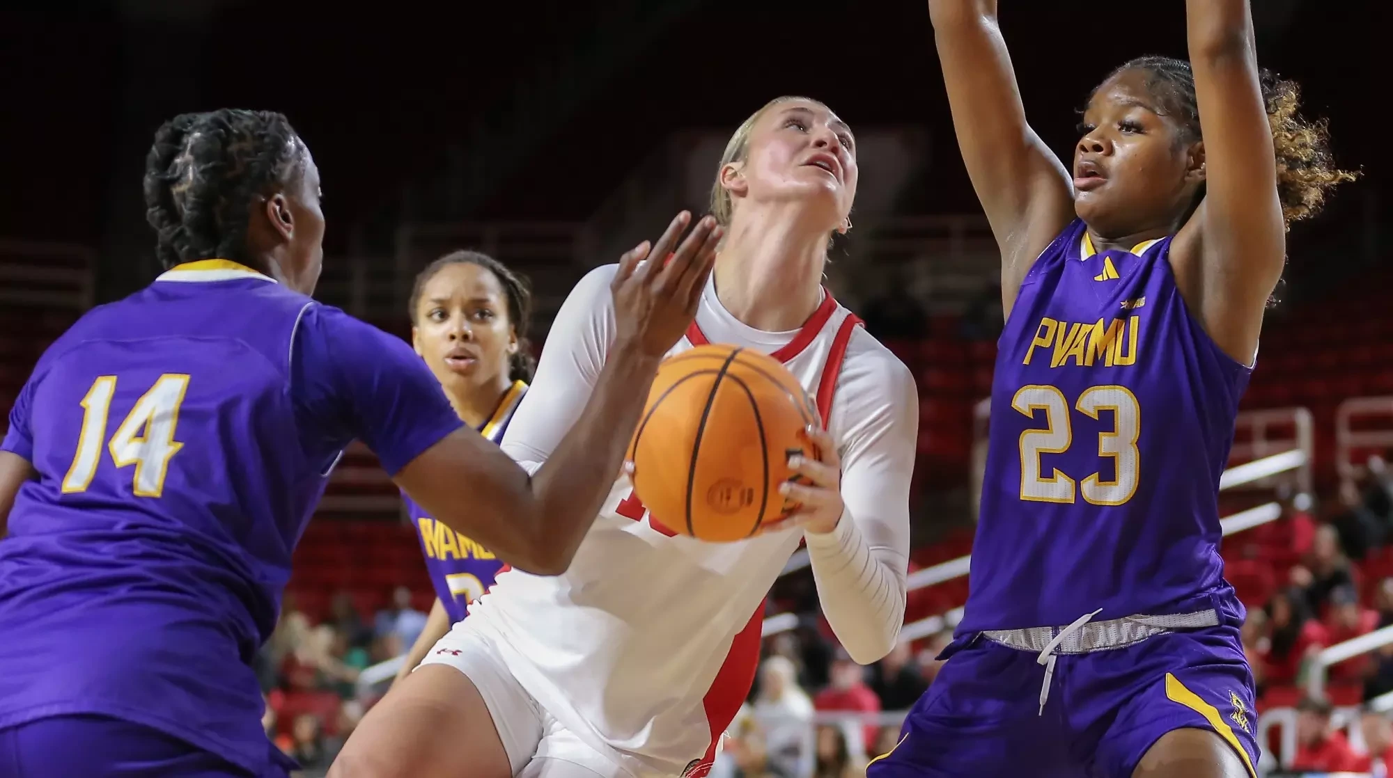Lamar WBB takes on PVAMU at Neches Arena in Beaumont, Texas. Wednesday, December 17, 2025. Photo credit Jarrod Brown