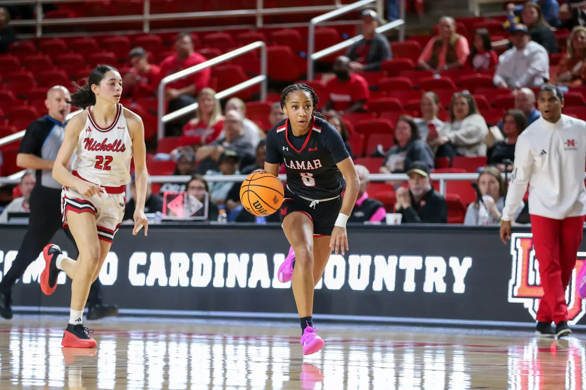Lamar women's basketball takes on Nichols at Neches Arena in Beaumont, TX. Thursday, February 27, 2025. Photo credit Jarrod Brown