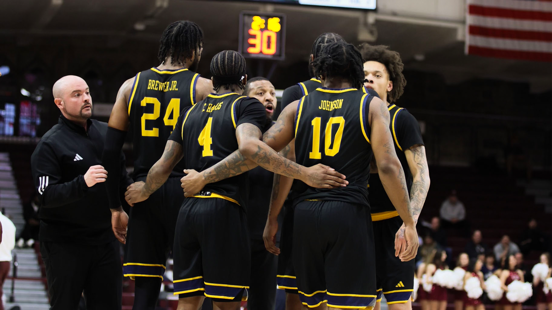1/28/2026: Men's Basketball Team Huddle at Fordham