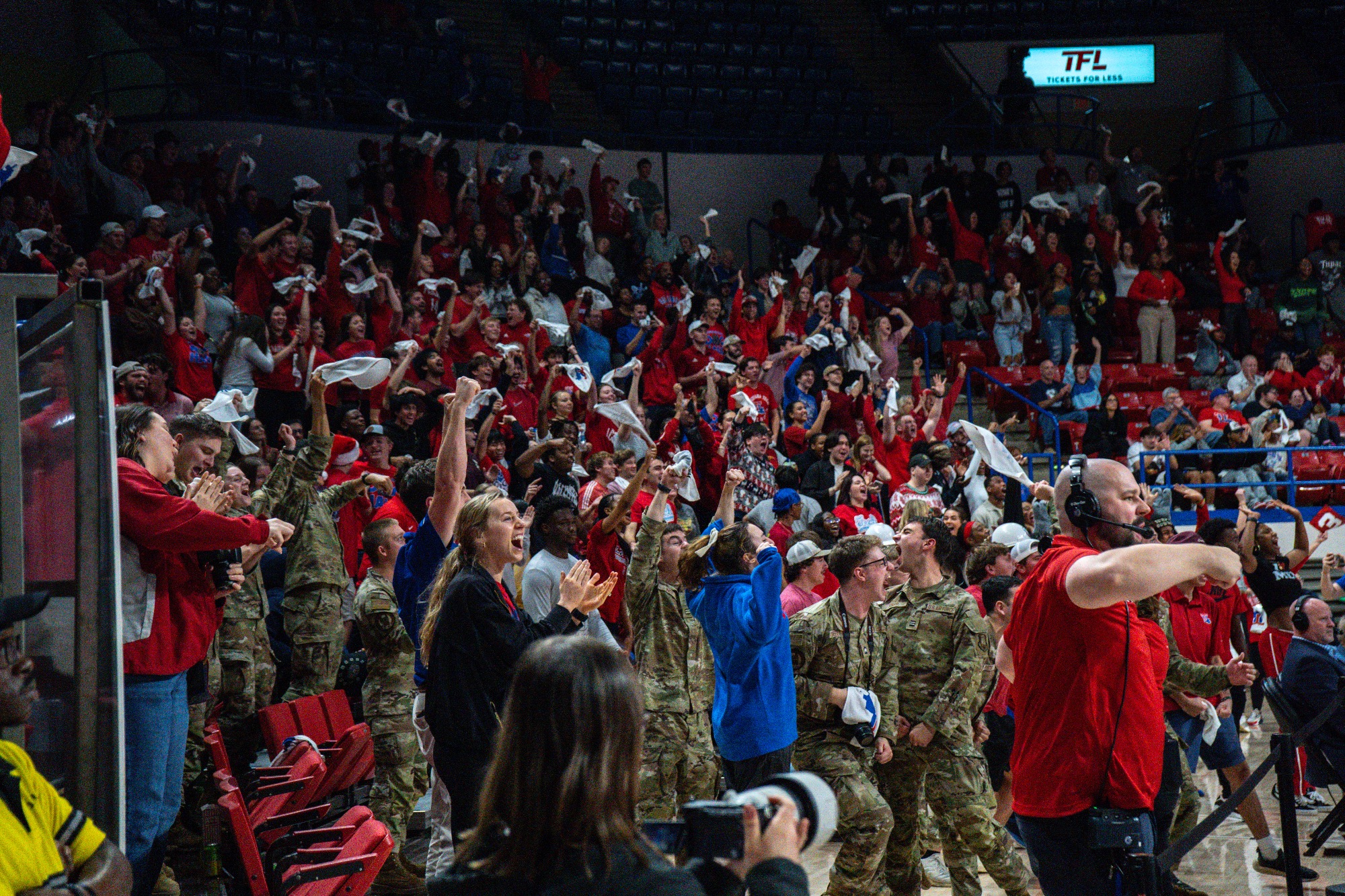 LA Tech basketball crowd cheering in the student section