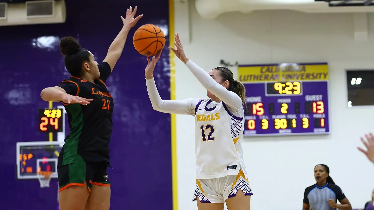 McGuire Lennon defends a shot at Cal Lutheran