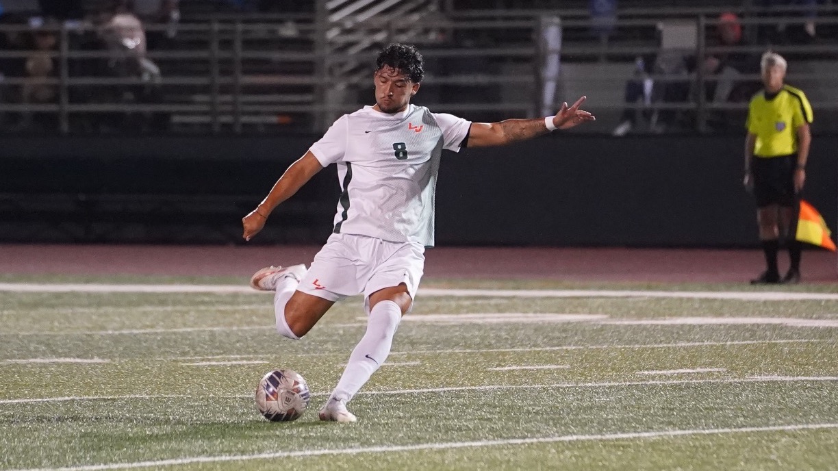 Joel Trejo shoots a goal against Caltech on Oct. 10, 2026.