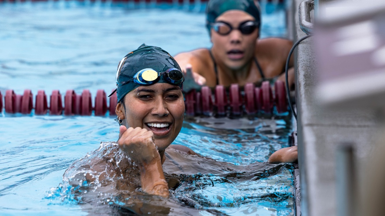 Hermione Felix celebrates at the Bulldog Pentathlon