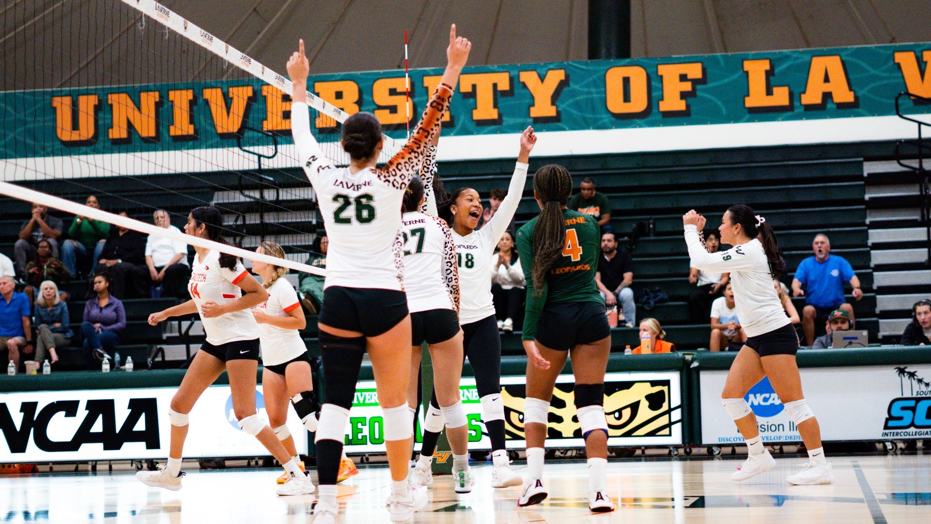 The Leopards celebrate against Caltech