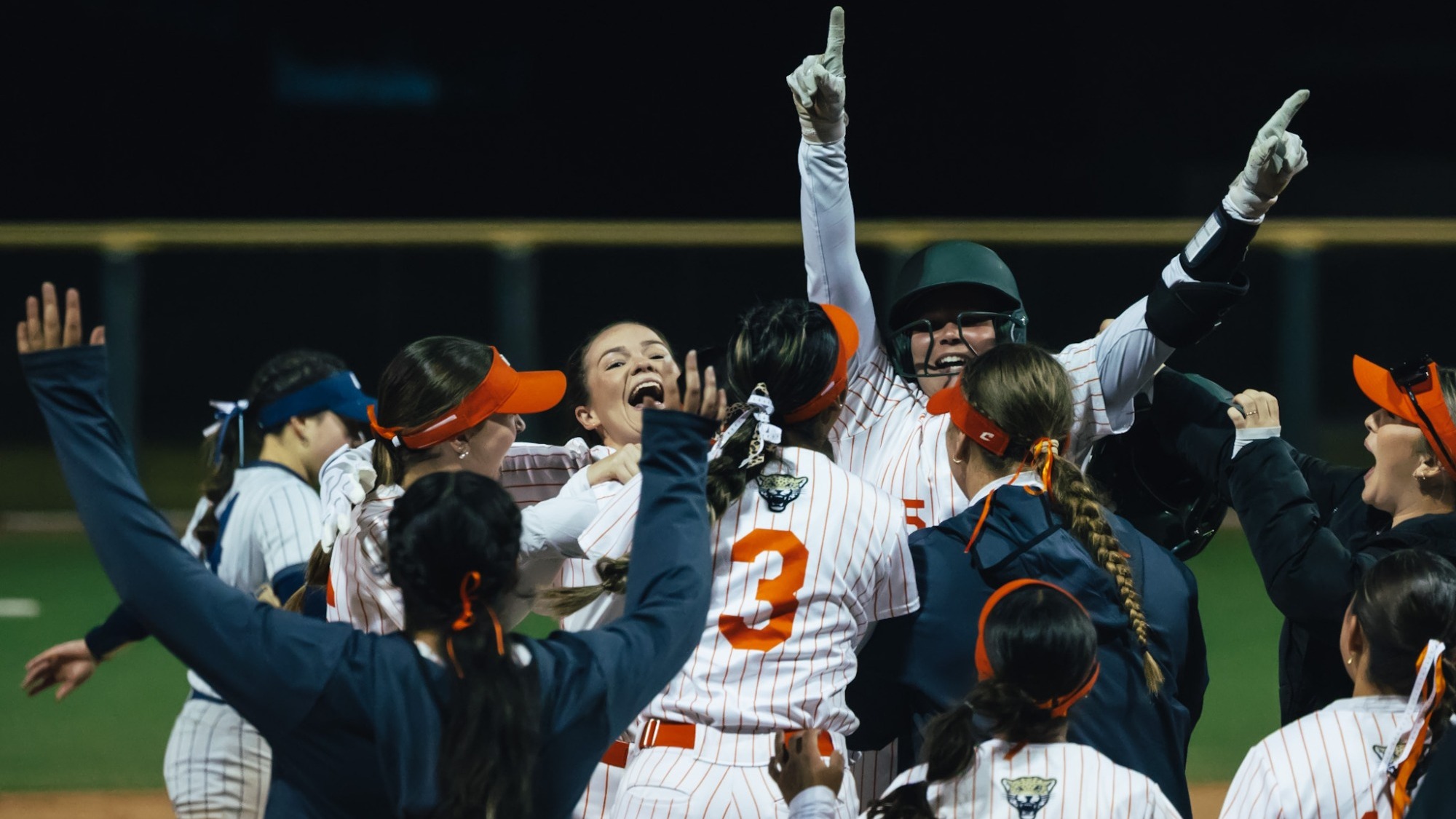 The Leopards celebrate Shroyer's game winner against George Fox